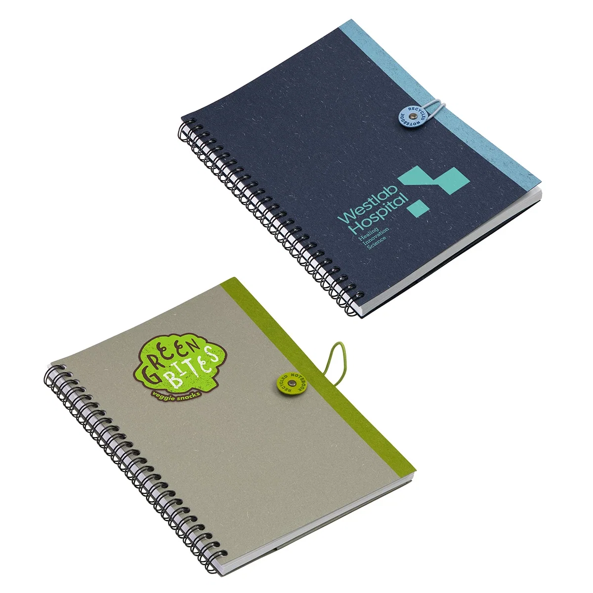 Custom Centrum Spiral Notebook With Elastic Closure, front view of the branded notebook cover