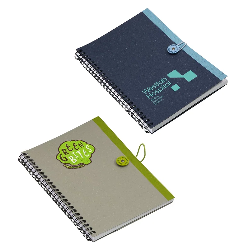 Custom Centrum Spiral Notebook With Elastic Closure, front view of the branded notebook cover