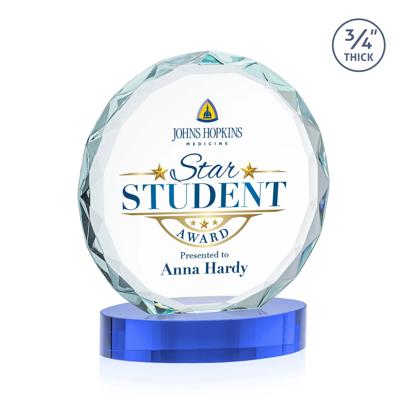 Personalized Starfire Crystal Award With Gemstone Facets on an Oval Crystal Base, awards, with your logo for sales achievement awards
