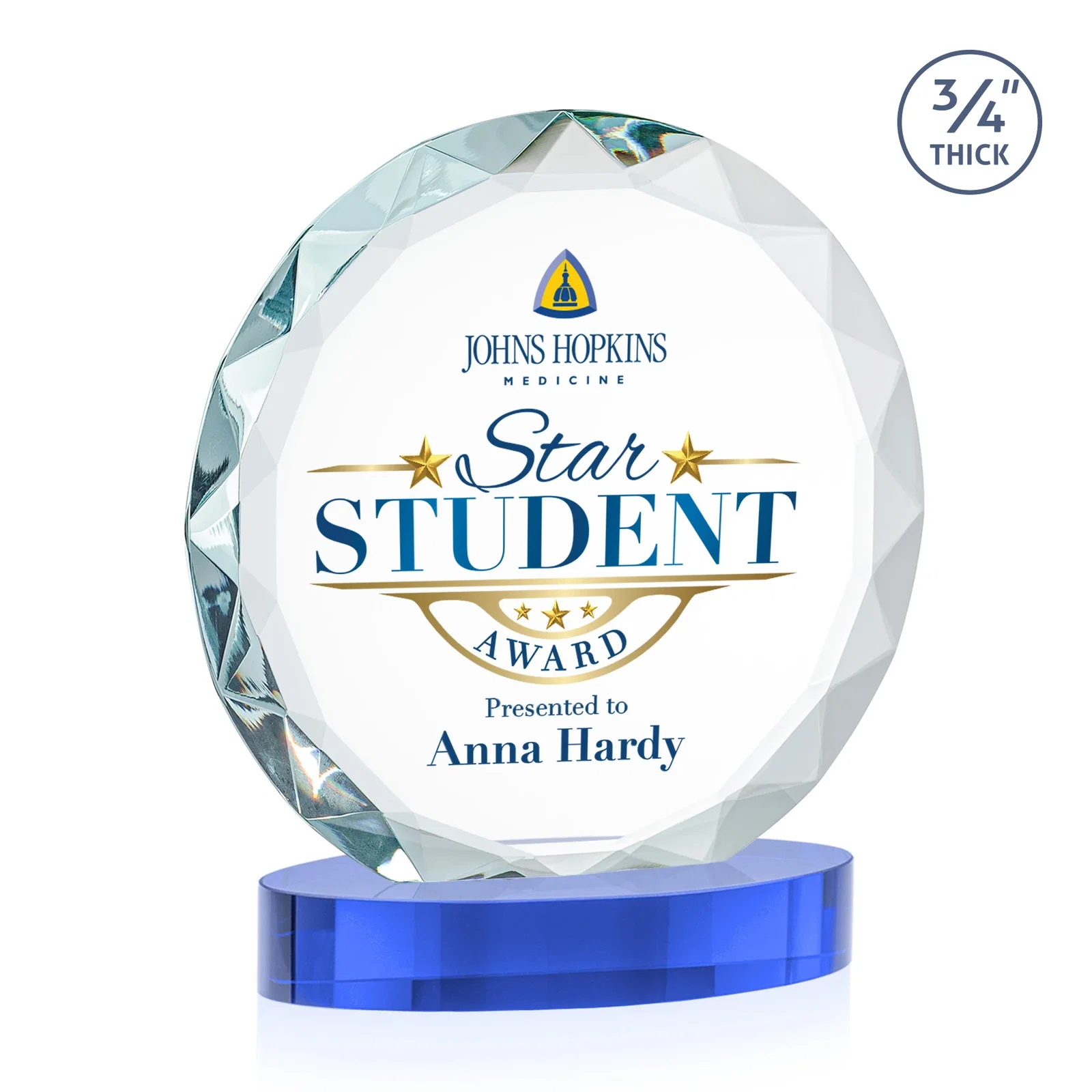 Personalized Starfire Crystal Award With Gemstone Facets on an Oval Crystal Base, awards, with your logo for retirement presentations