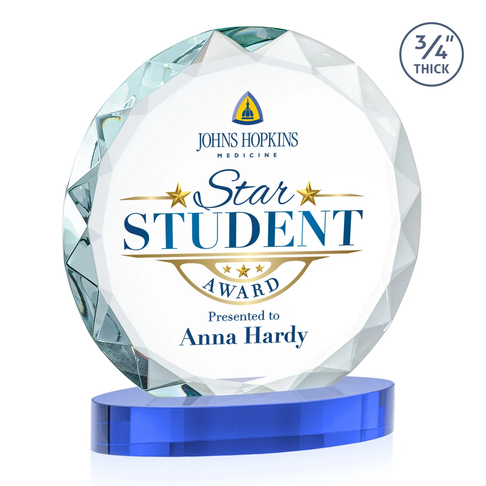 Personalized Starfire Crystal Award With Gemstone Facets on an Oval Crystal Base, awards, with your logo for team milestone celebrations