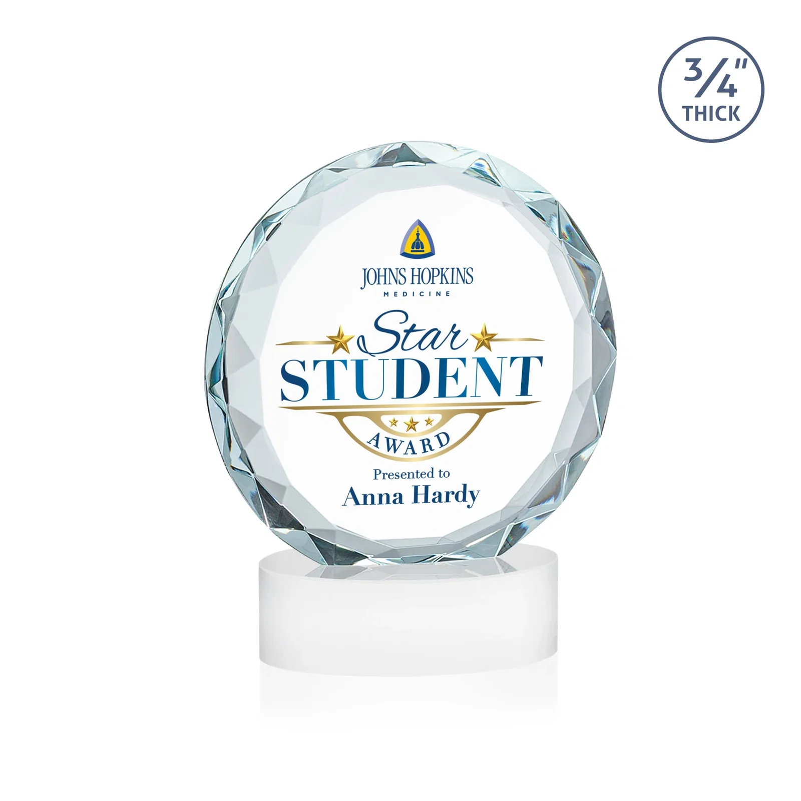 Personalized Starfire Crystal Award With Gemstone Facets on an Oval Crystal Base, awards, with your logo for graduation ceremonies