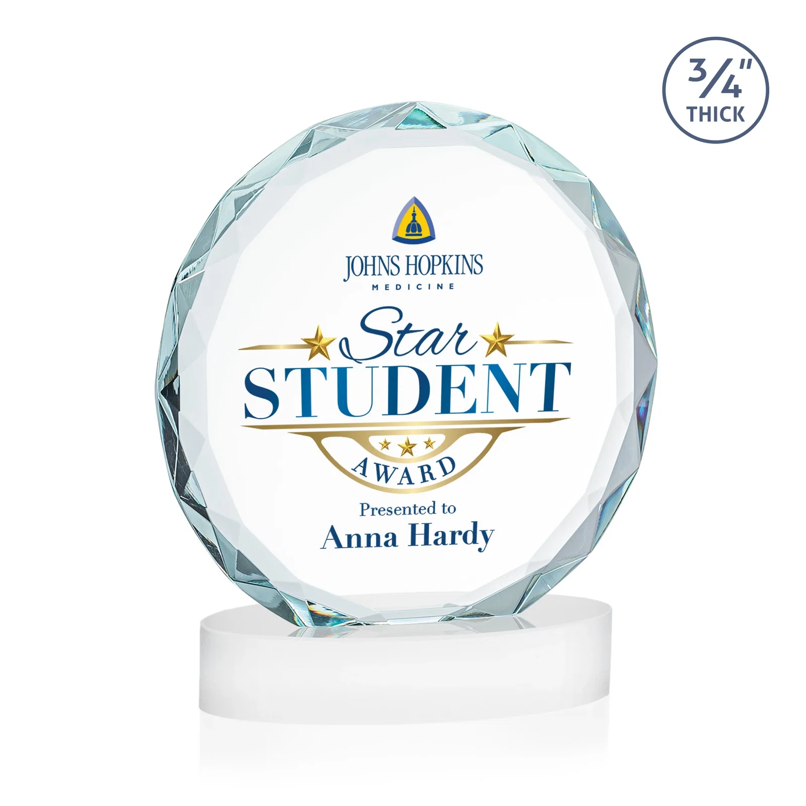 Personalized Starfire Crystal Award With Gemstone Facets on an Oval Crystal Base, awards, with your logo for volunteer appreciation