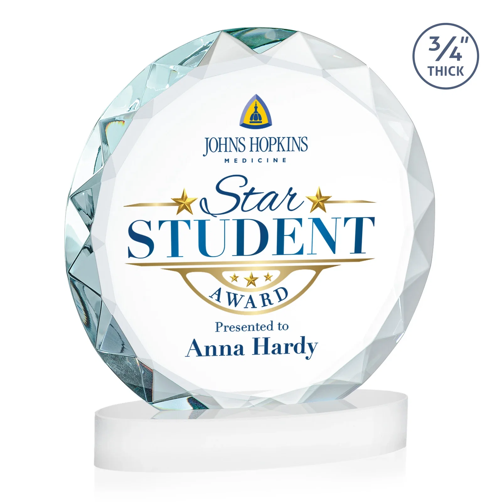 Personalized Starfire Crystal Award With Gemstone Facets on an Oval Crystal Base, awards, with your logo for company anniversary events