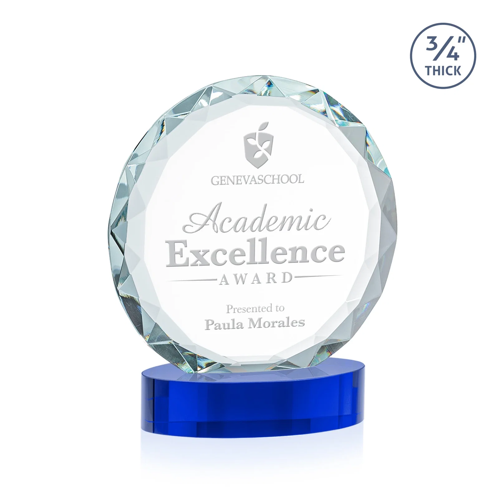 Personalized Starfire Crystal Award With Gemstone Facets on an Oval Crystal Base, awards for service anniversary gifts
