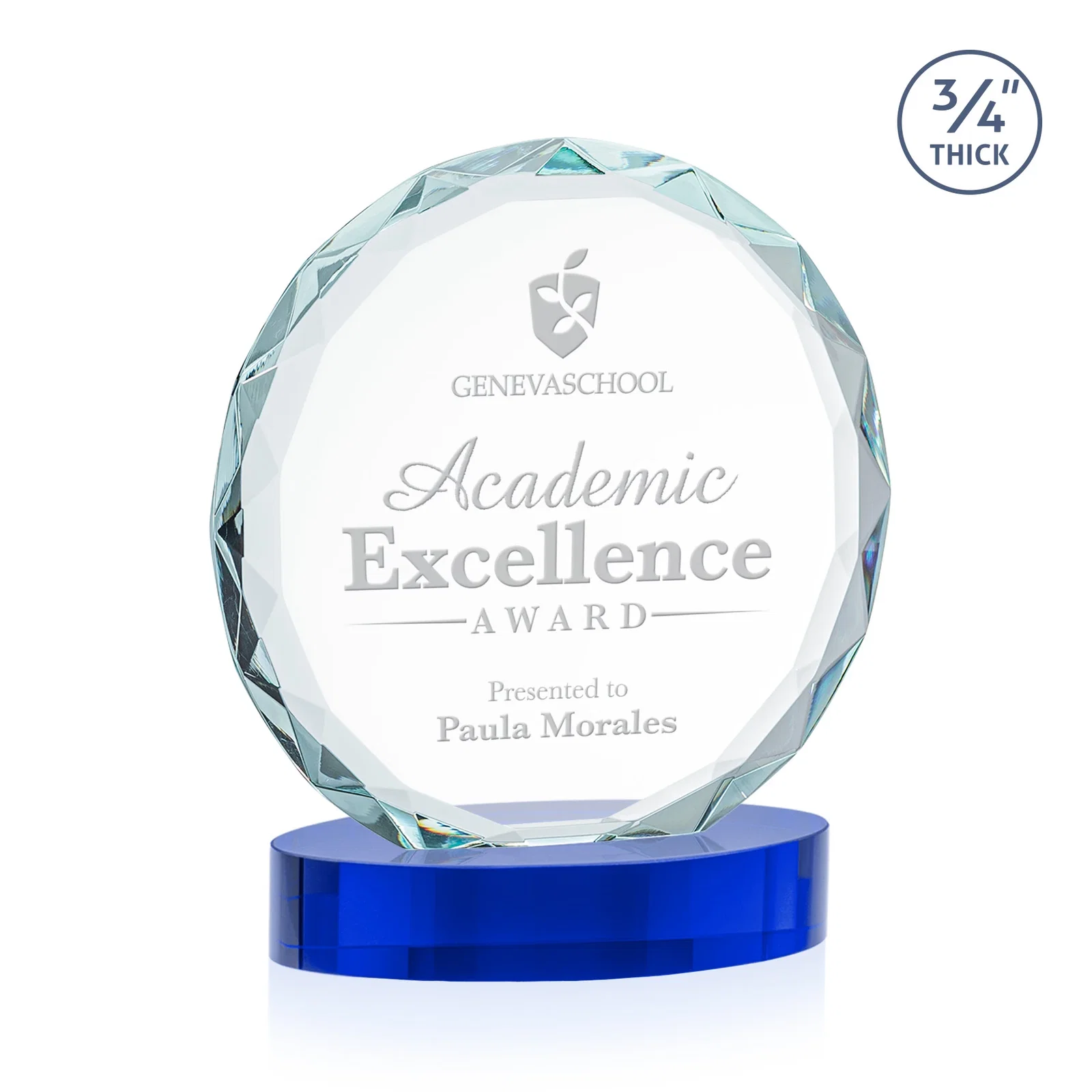 Personalized Starfire Crystal Award With Gemstone Facets on an Oval Crystal Base, awards for sales achievement awards