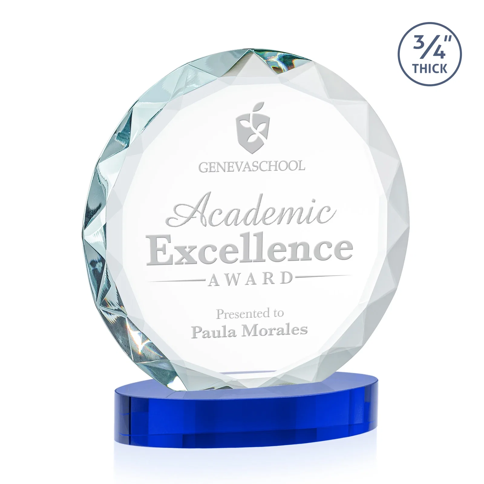 Personalized Starfire Crystal Award With Gemstone Facets on an Oval Crystal Base, awards for retirement presentations