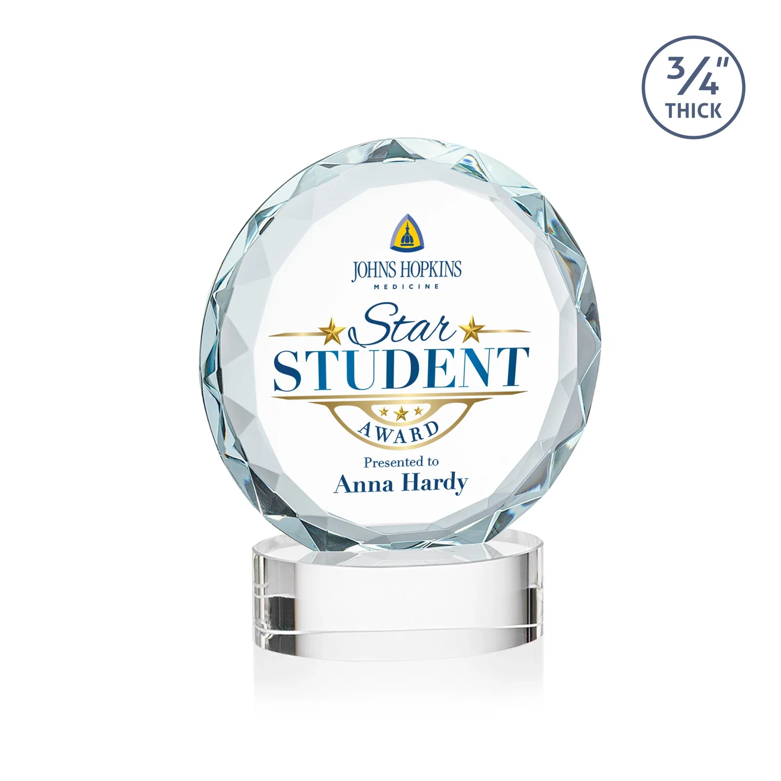 Personalized Starfire Crystal Award With Gemstone Facets on an Oval Crystal Base, awards for graduation ceremonies