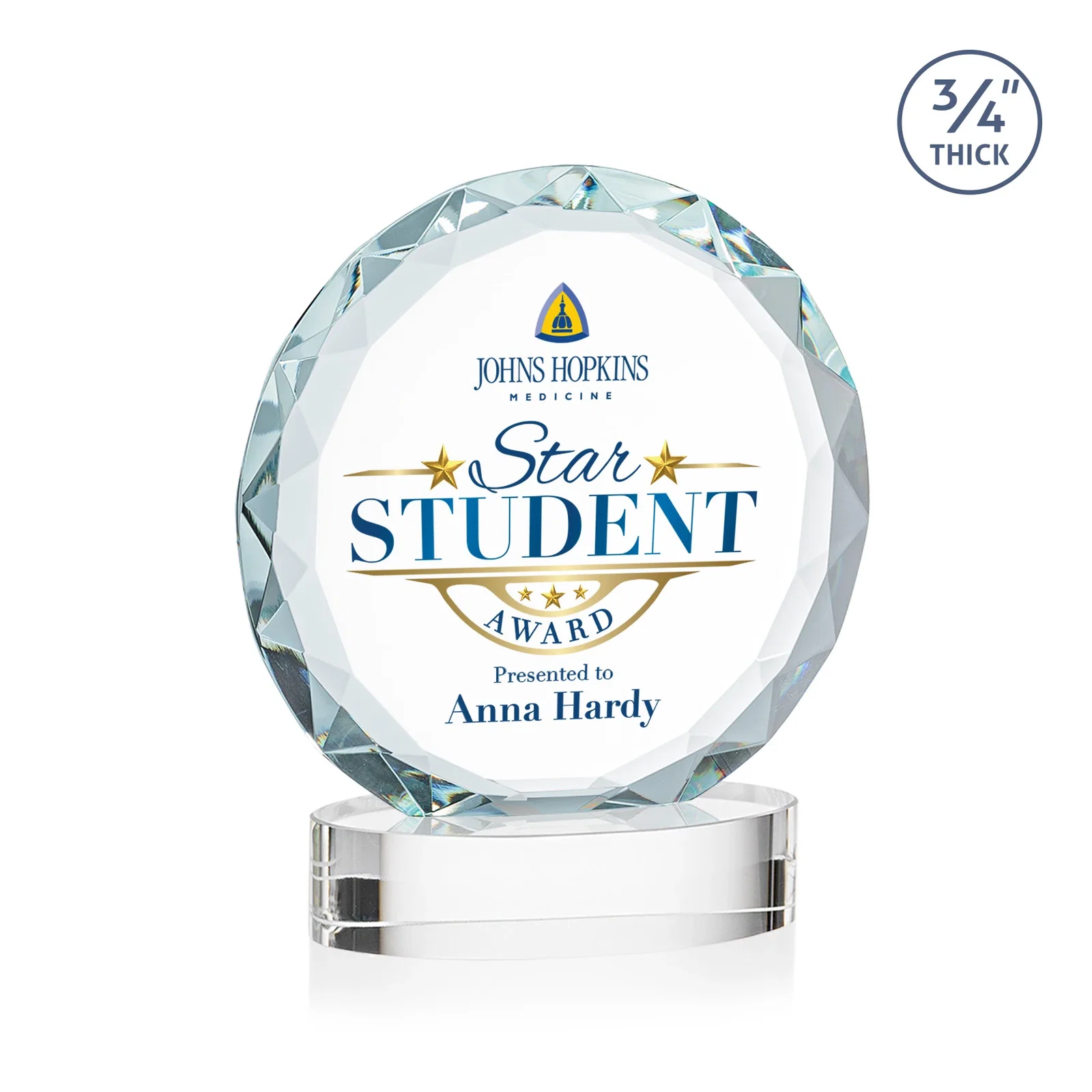 Personalized Starfire Crystal Award With Gemstone Facets on an Oval Crystal Base, awards for safety achievement programs