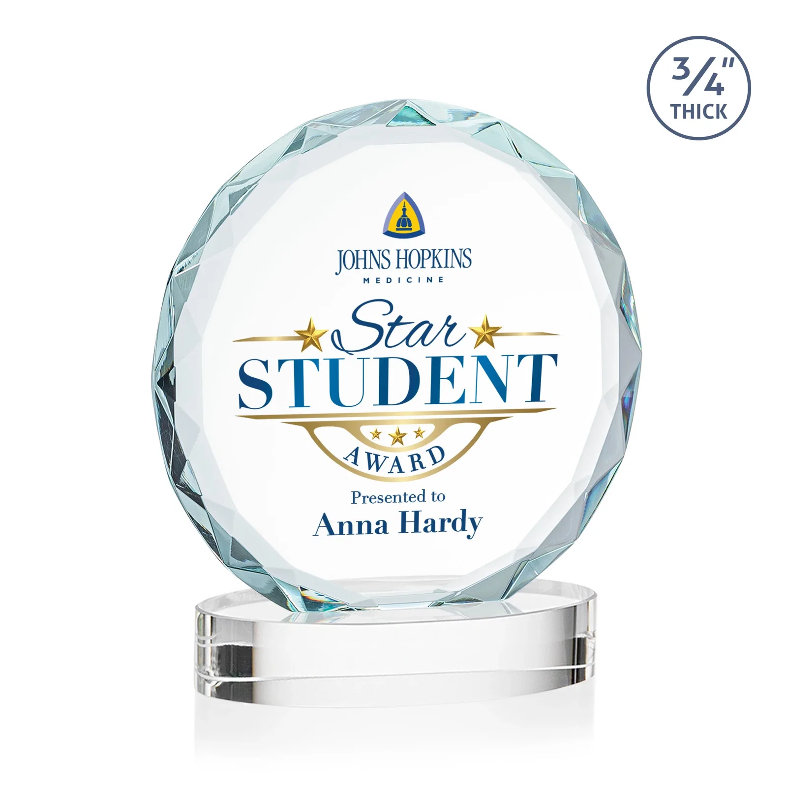 Personalized Starfire Crystal Award With Gemstone Facets on an Oval Crystal Base, awards for volunteer appreciation