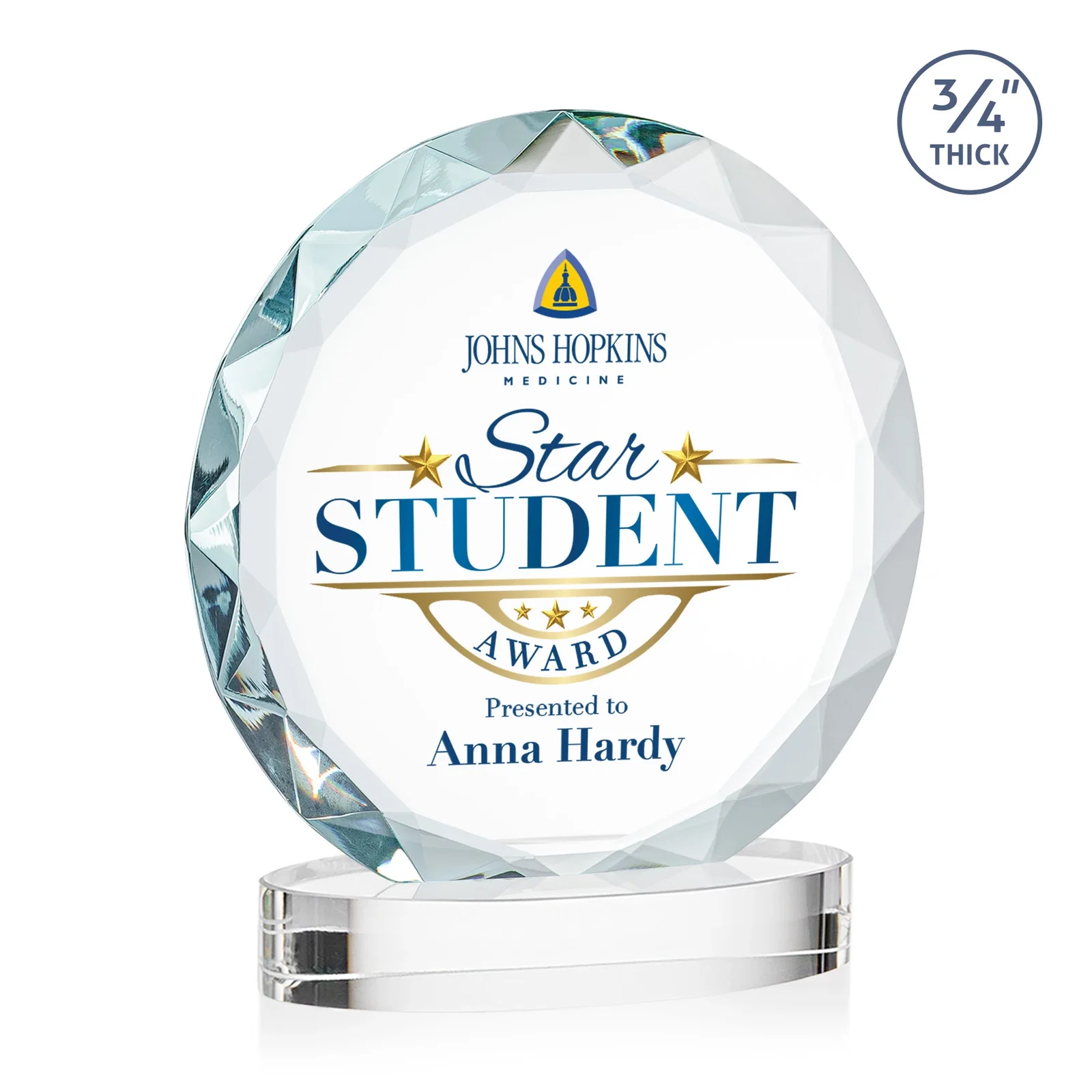 Personalized Starfire Crystal Award With Gemstone Facets on an Oval Crystal Base, awards for dealer and partner awards