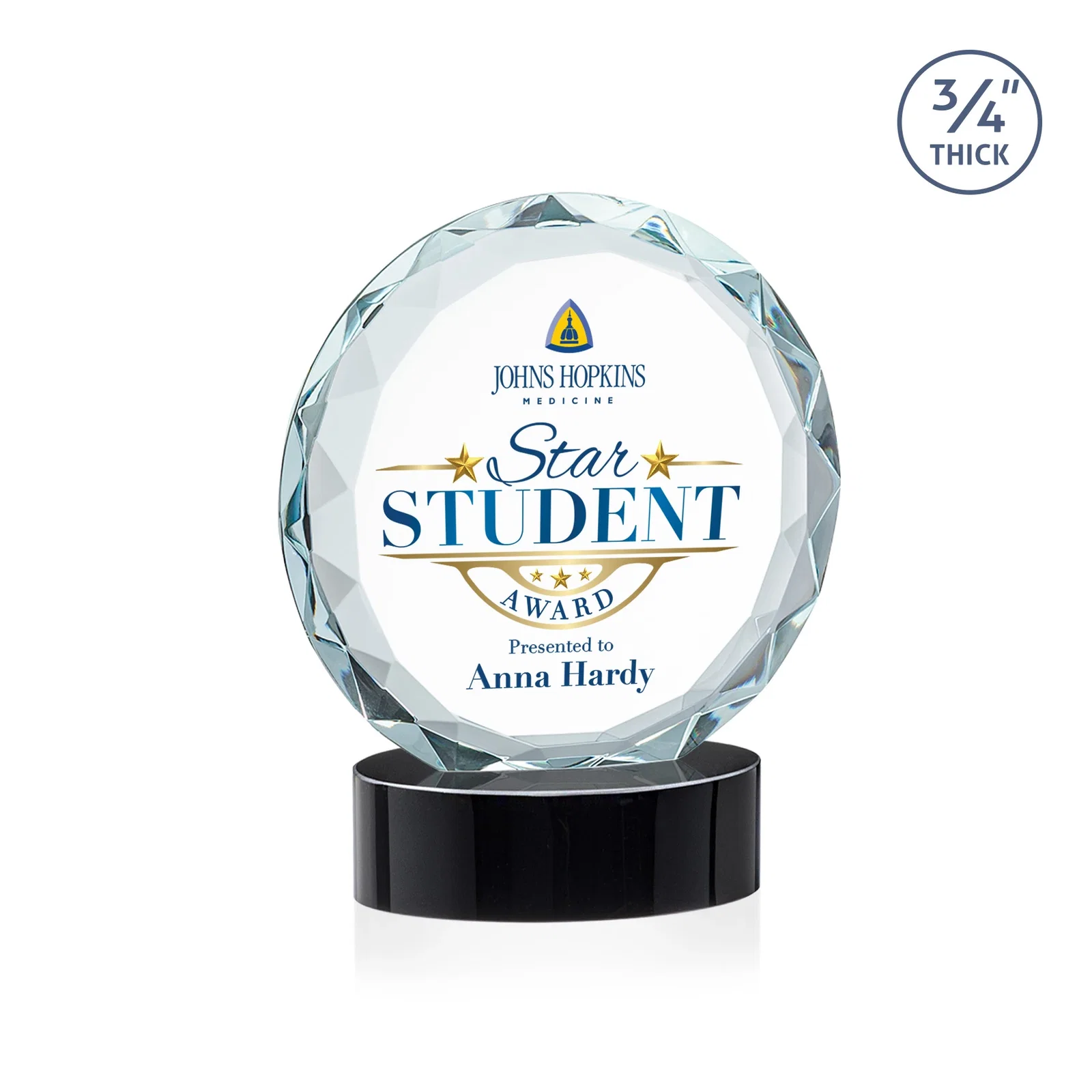Promotional Starfire Crystal Award With Gemstone Facets on an Oval Crystal Base, awards for corporate award ceremonies
