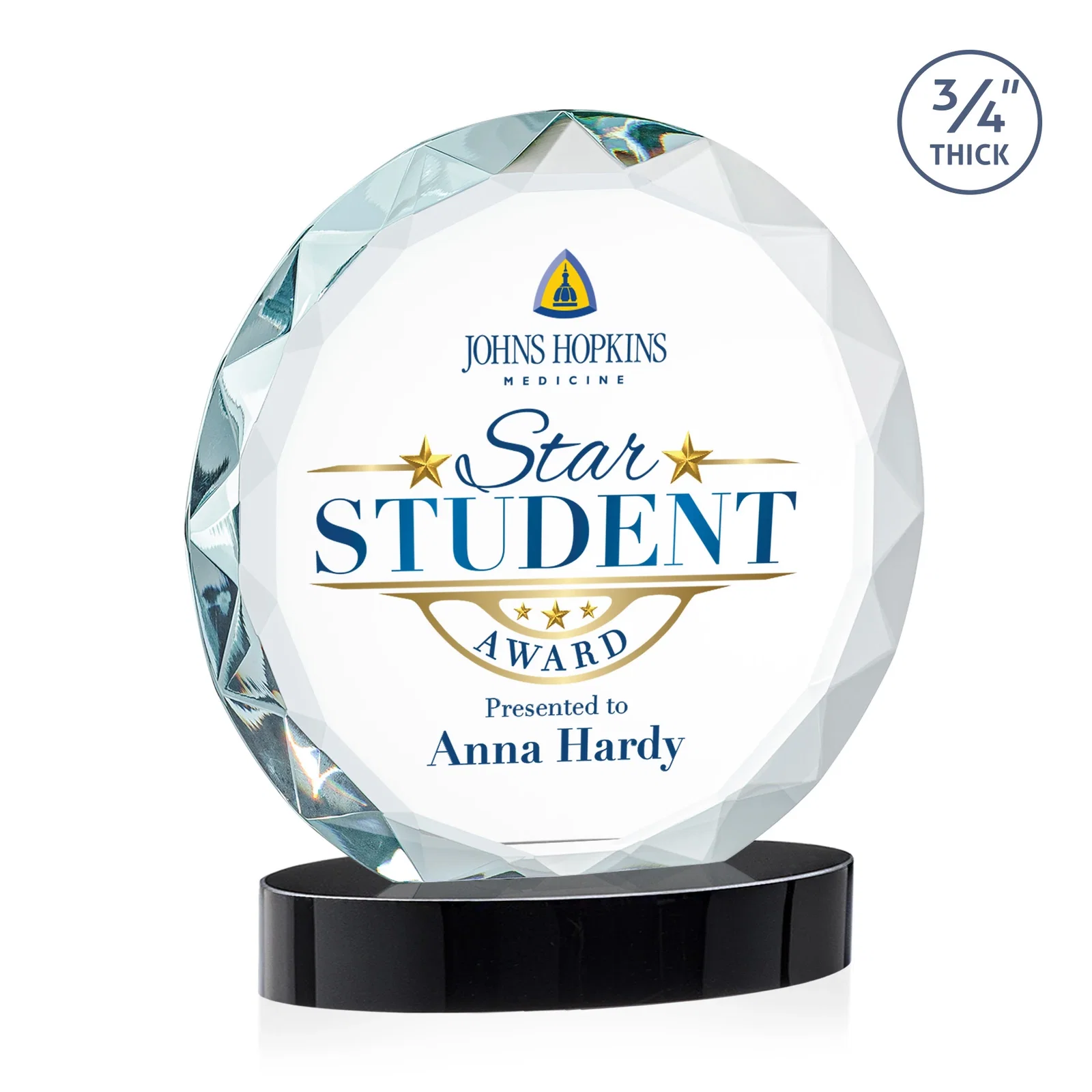Promotional Starfire Crystal Award With Gemstone Facets on an Oval Crystal Base, awards for retirement presentations