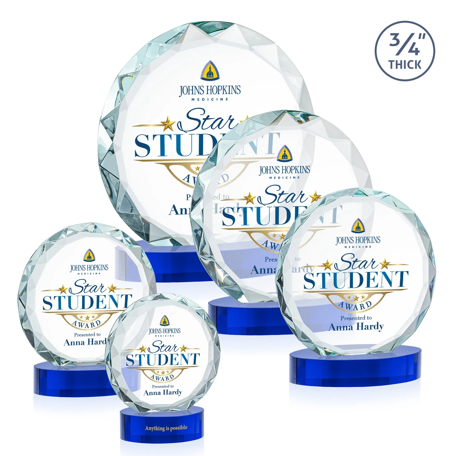Promotional Starfire Crystal Award With Gemstone Facets on an Oval Crystal Base, awards for donor appreciation