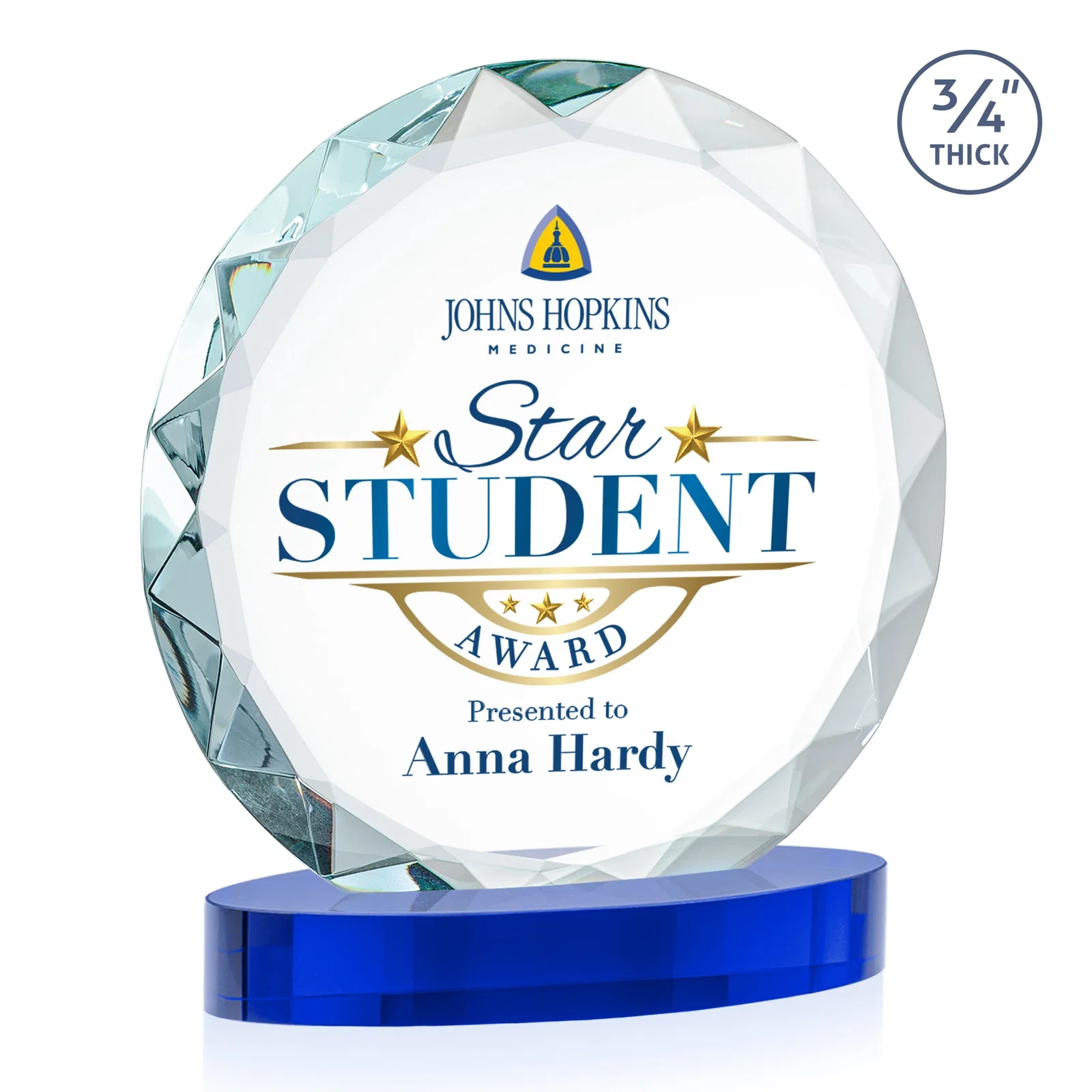 Promotional Starfire Crystal Award With Gemstone Facets on an Oval Crystal Base, awards for company anniversary events