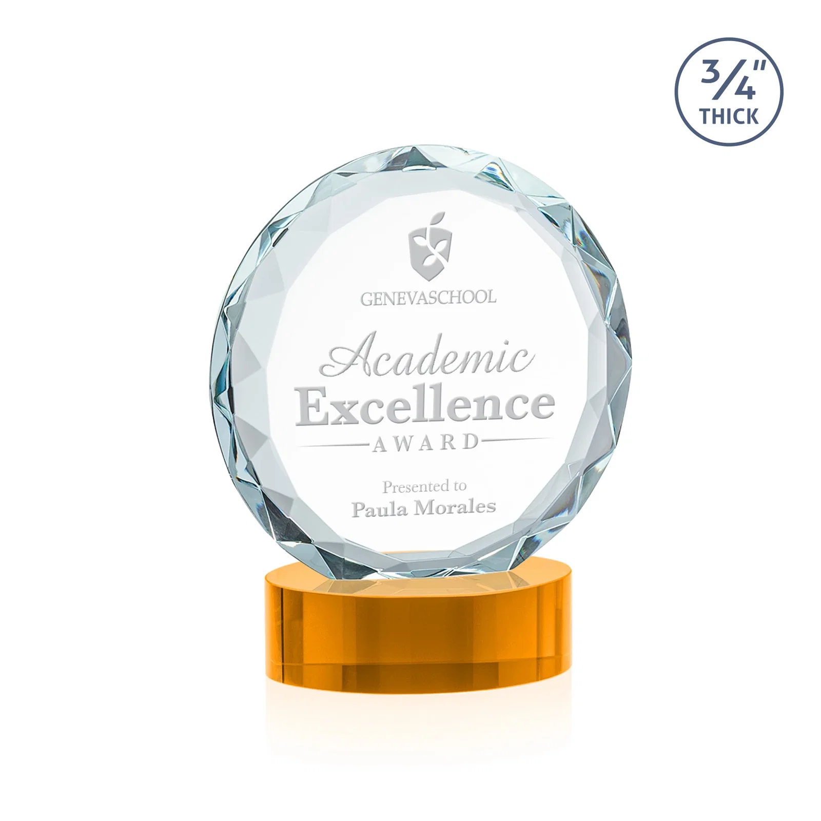 Branded Starfire Crystal Award With Gemstone Facets on an Oval Crystal Base, awards for corporate award ceremonies