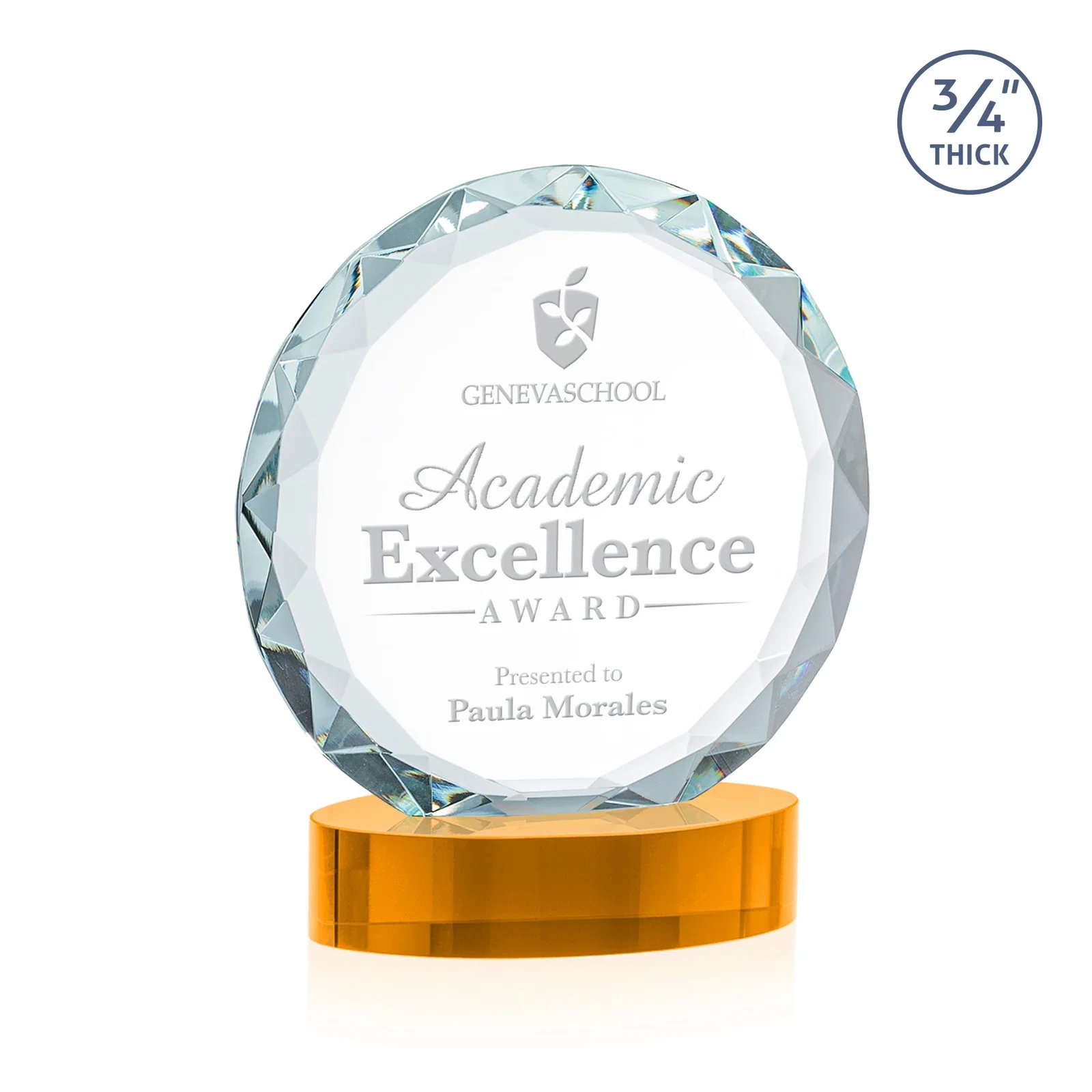 Branded Starfire Crystal Award With Gemstone Facets on an Oval Crystal Base, awards for service anniversary gifts