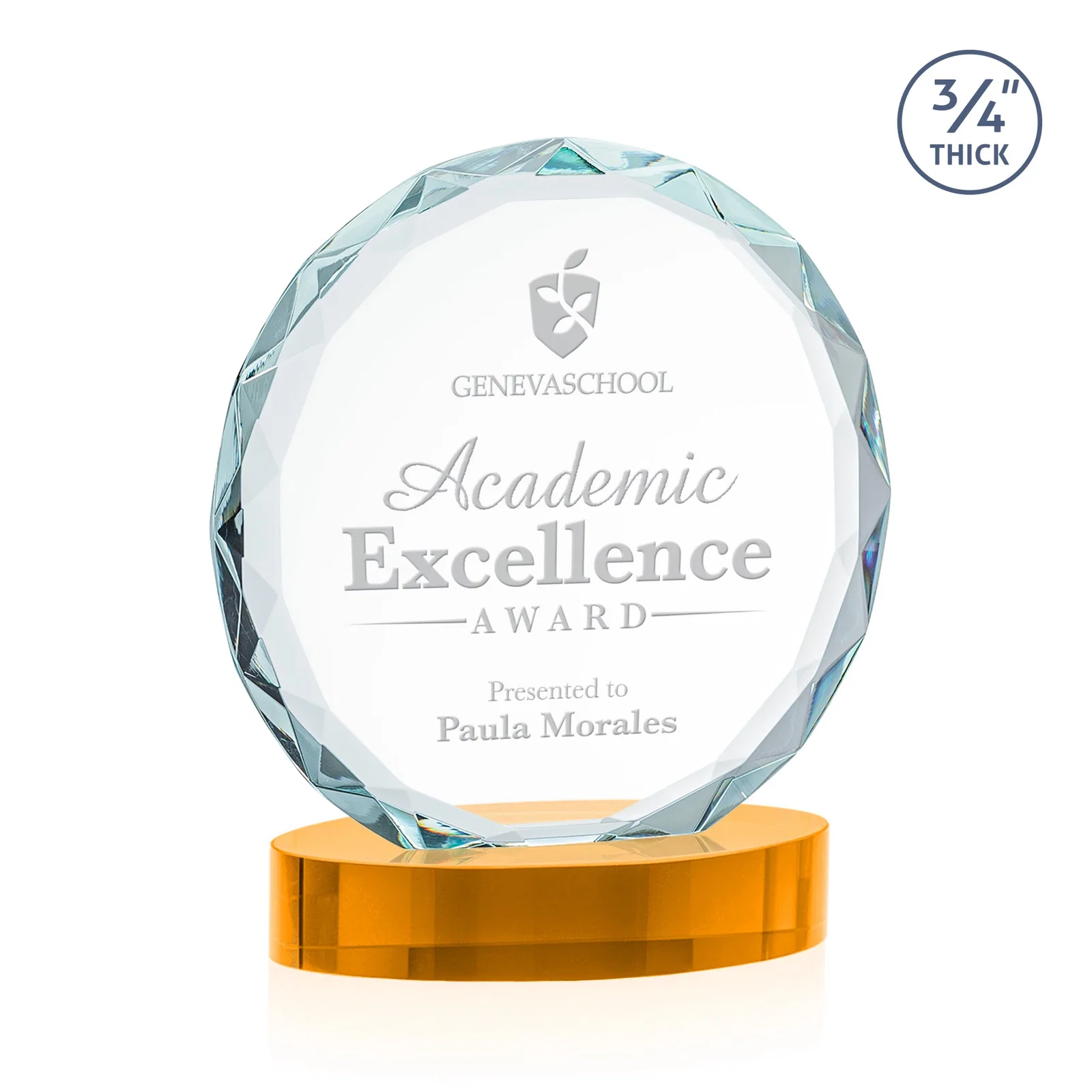 Branded Starfire Crystal Award With Gemstone Facets on an Oval Crystal Base, awards for sales achievement awards