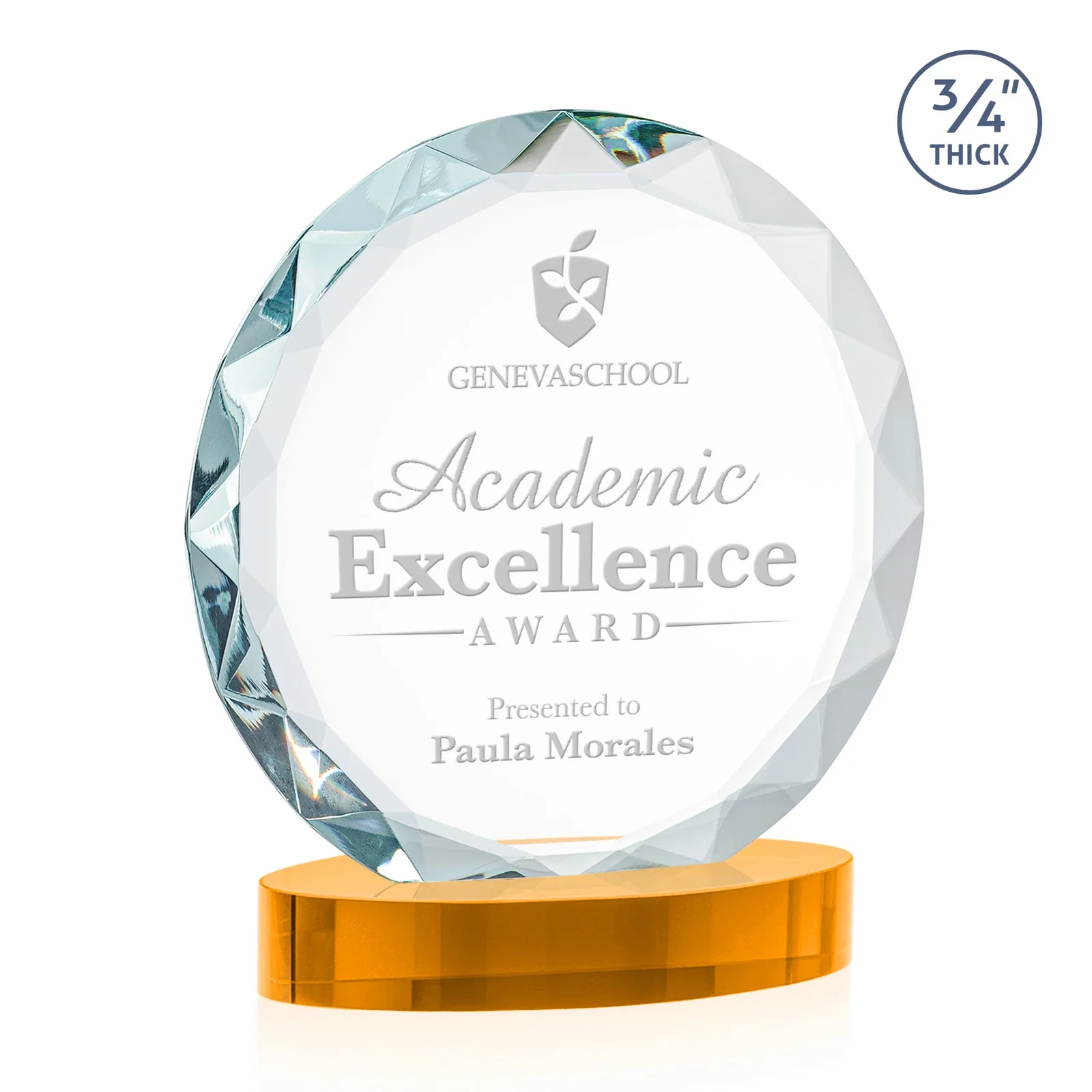 Branded Starfire Crystal Award With Gemstone Facets on an Oval Crystal Base, awards for retirement presentations