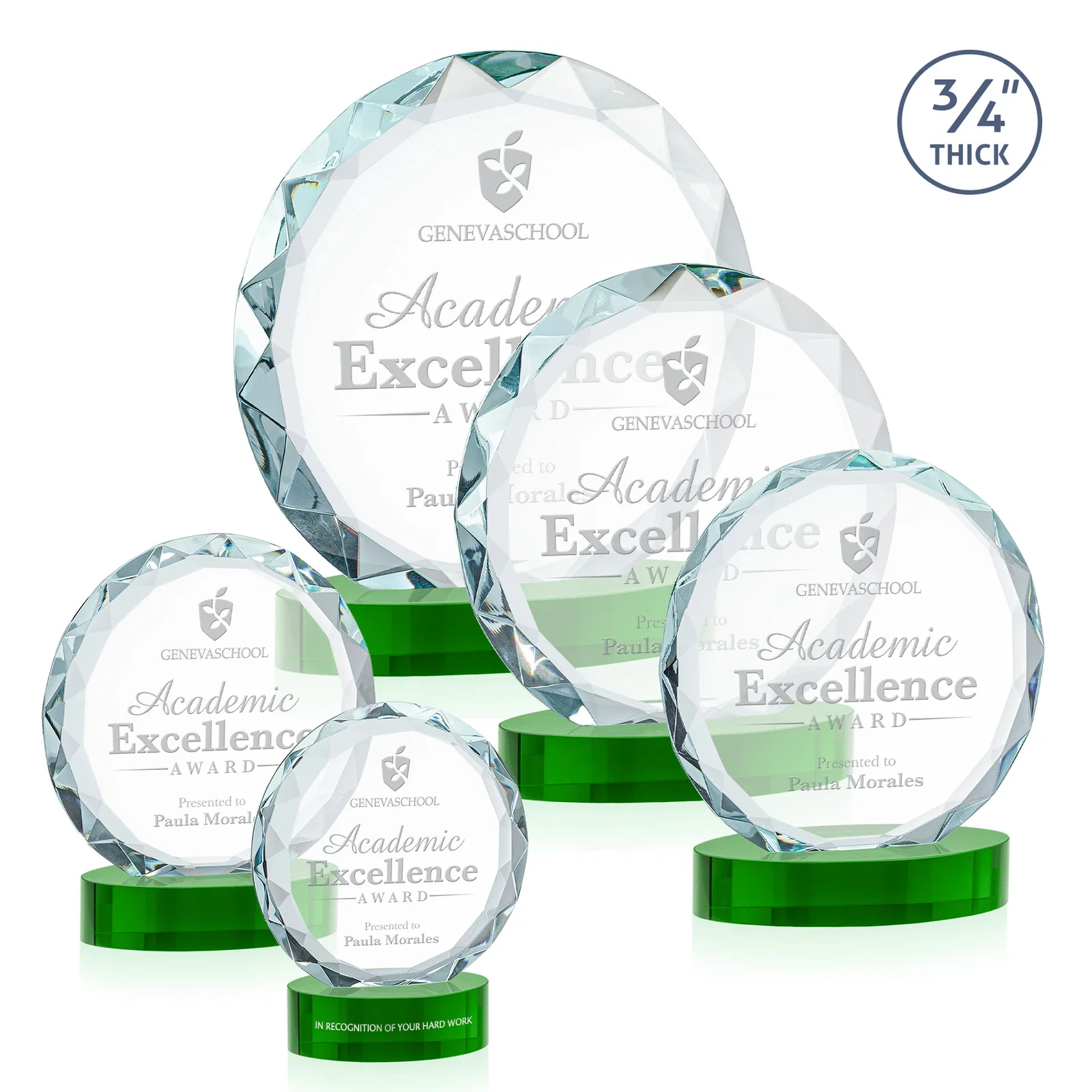 Custom printed Starfire Crystal Award With Gemstone Facets on an Oval Crystal Base, awards for employee recognition