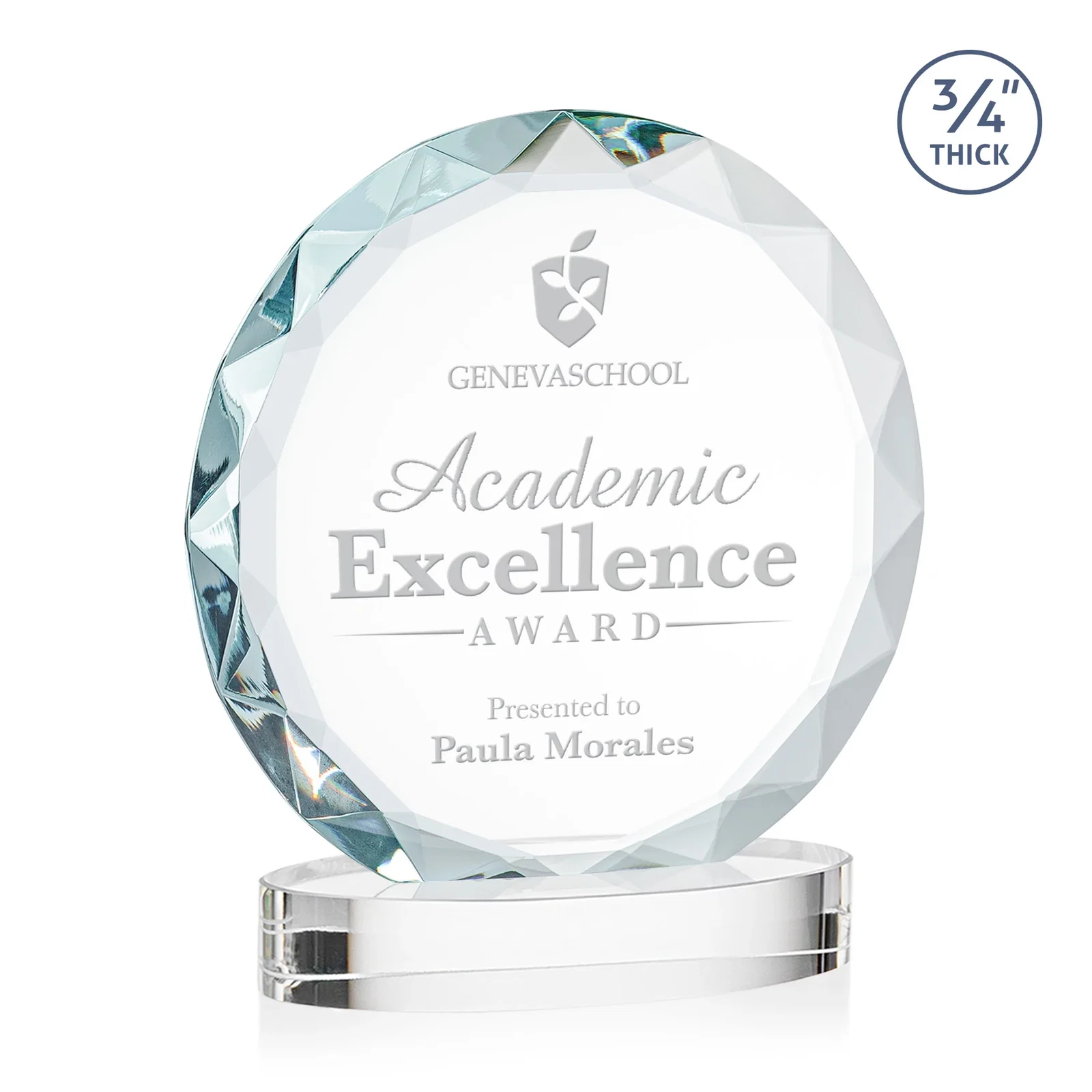 Custom Starfire Crystal Award With Gemstone Facets on an Oval Crystal Base, awards for retirement presentations