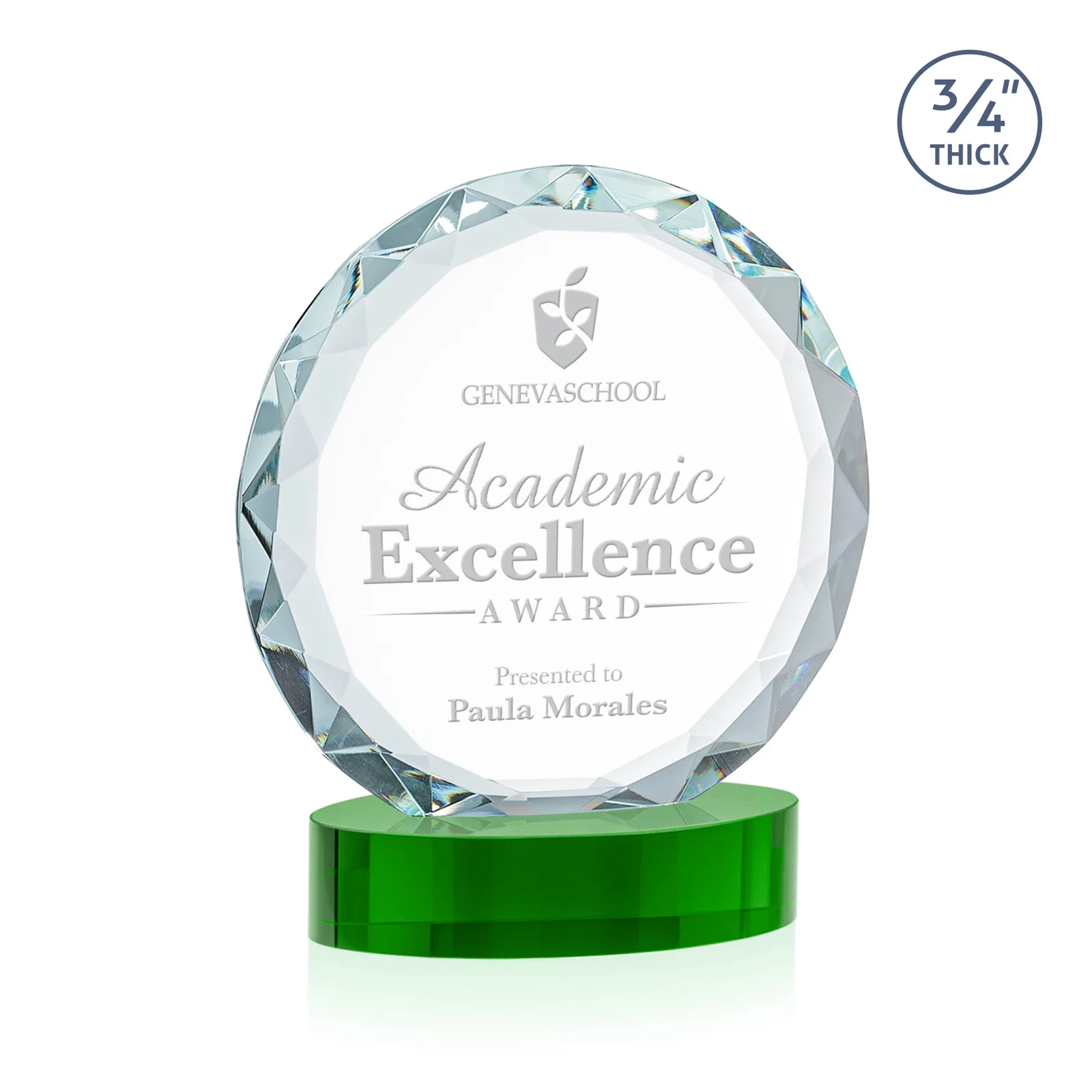 Custom printed Starfire Crystal Award With Gemstone Facets on an Oval Crystal Base, awards for service anniversary gifts