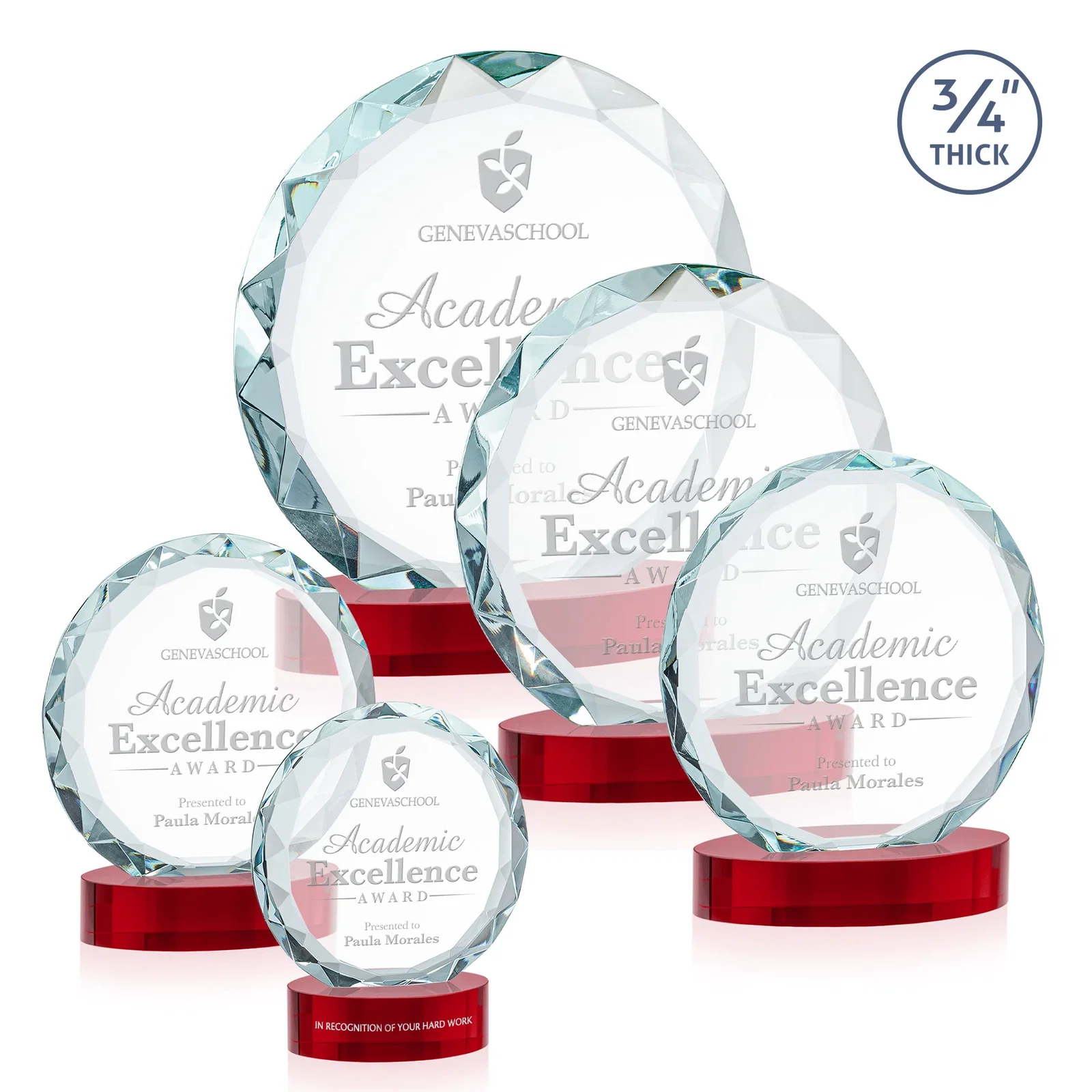 Custom printed Starfire Crystal Award With Gemstone Facets on an Oval Crystal Base, awards for donor appreciation