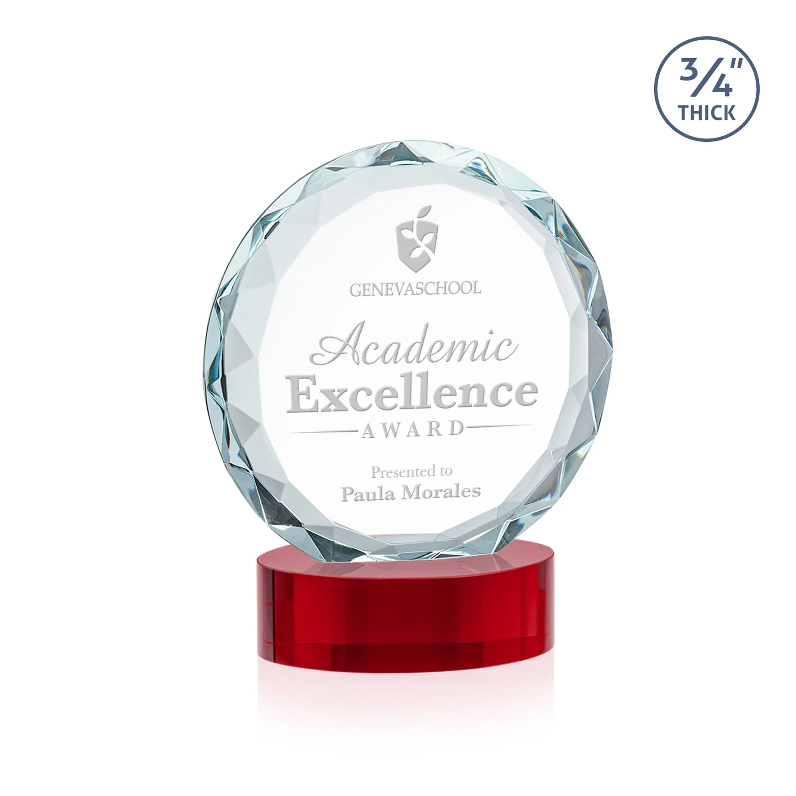 Custom printed Starfire Crystal Award With Gemstone Facets on an Oval Crystal Base, awards for graduation ceremonies