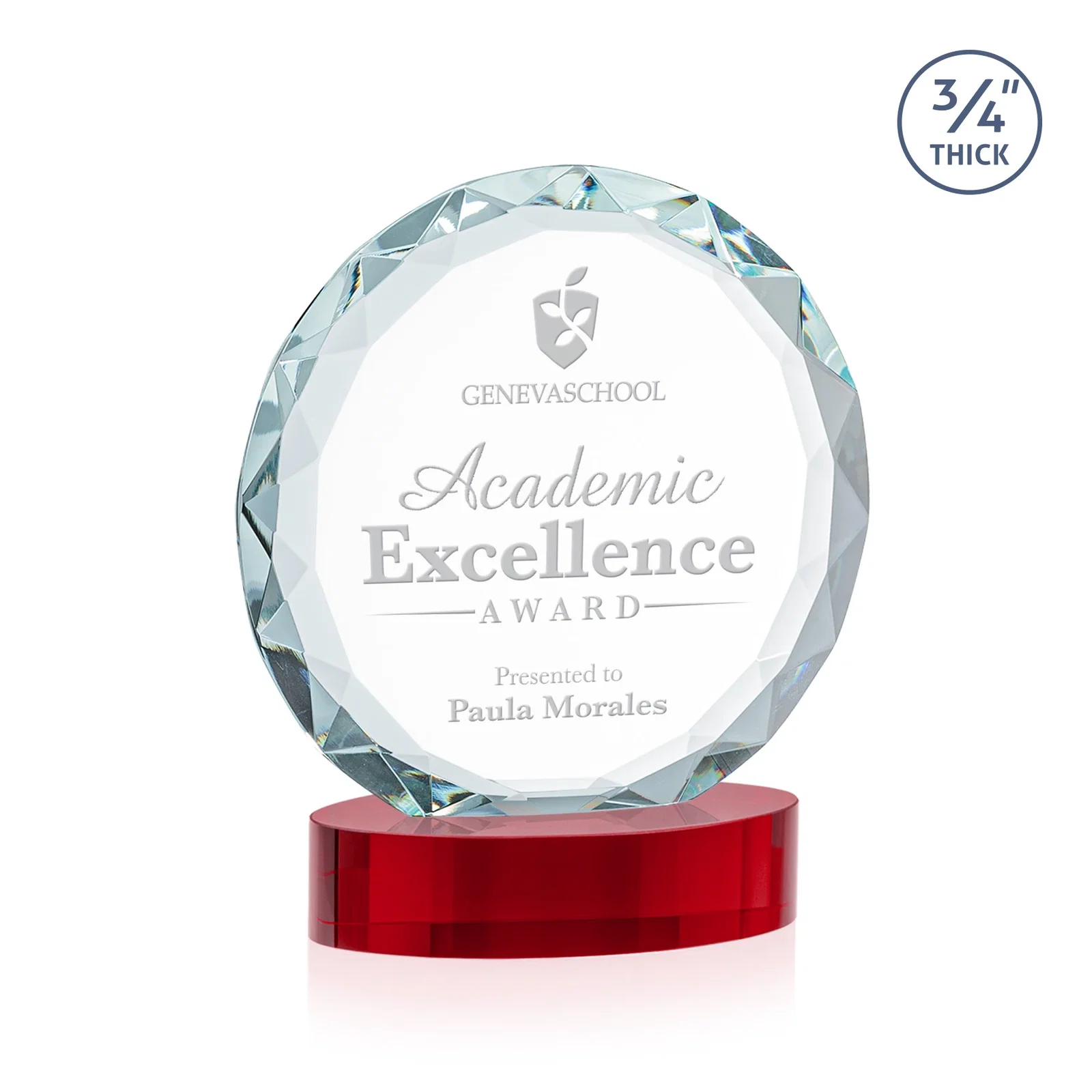 Custom printed Starfire Crystal Award With Gemstone Facets on an Oval Crystal Base, awards for safety achievement programs