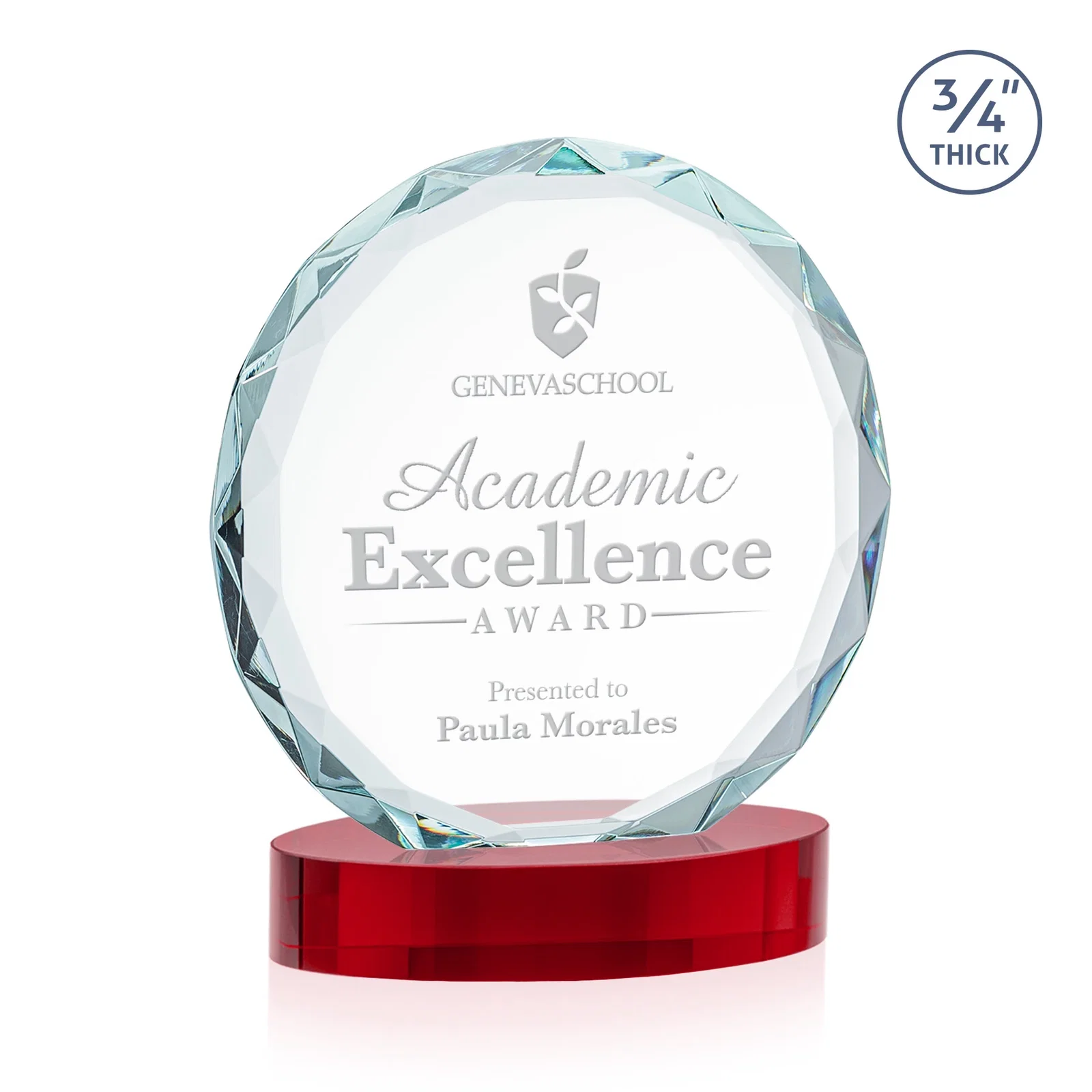 Custom printed Starfire Crystal Award With Gemstone Facets on an Oval Crystal Base, awards for volunteer appreciation