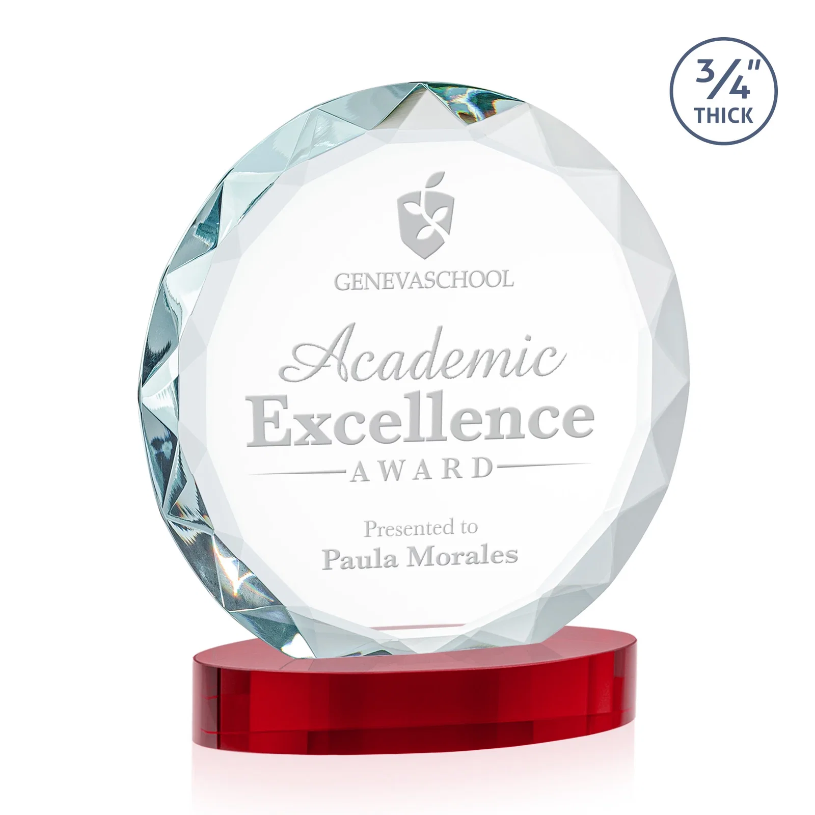 Custom printed Starfire Crystal Award With Gemstone Facets on an Oval Crystal Base, awards for dealer and partner awards