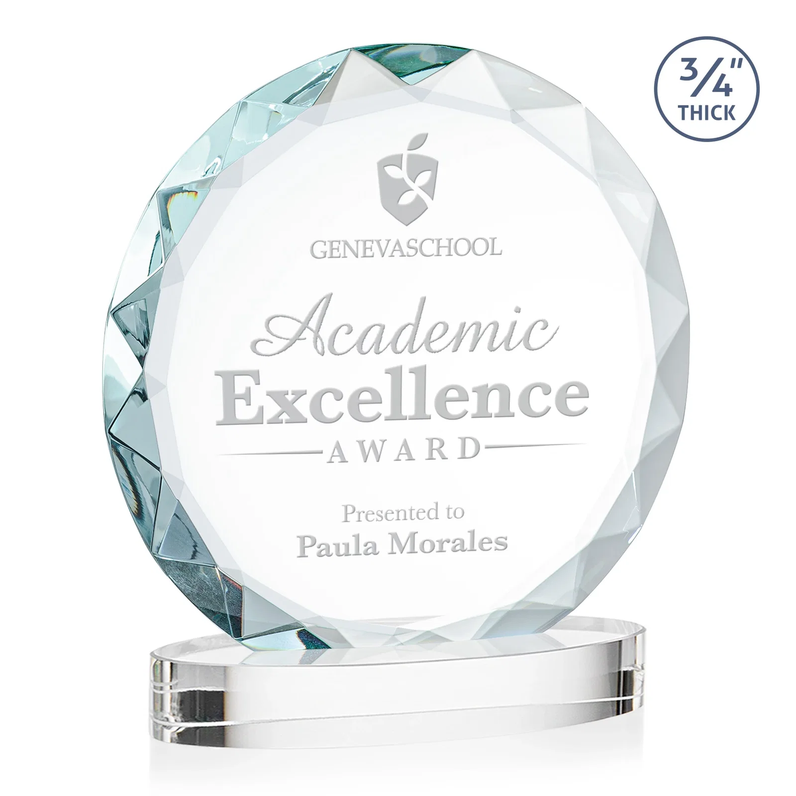 Custom Starfire Crystal Award With Gemstone Facets on an Oval Crystal Base, awards for team milestone celebrations