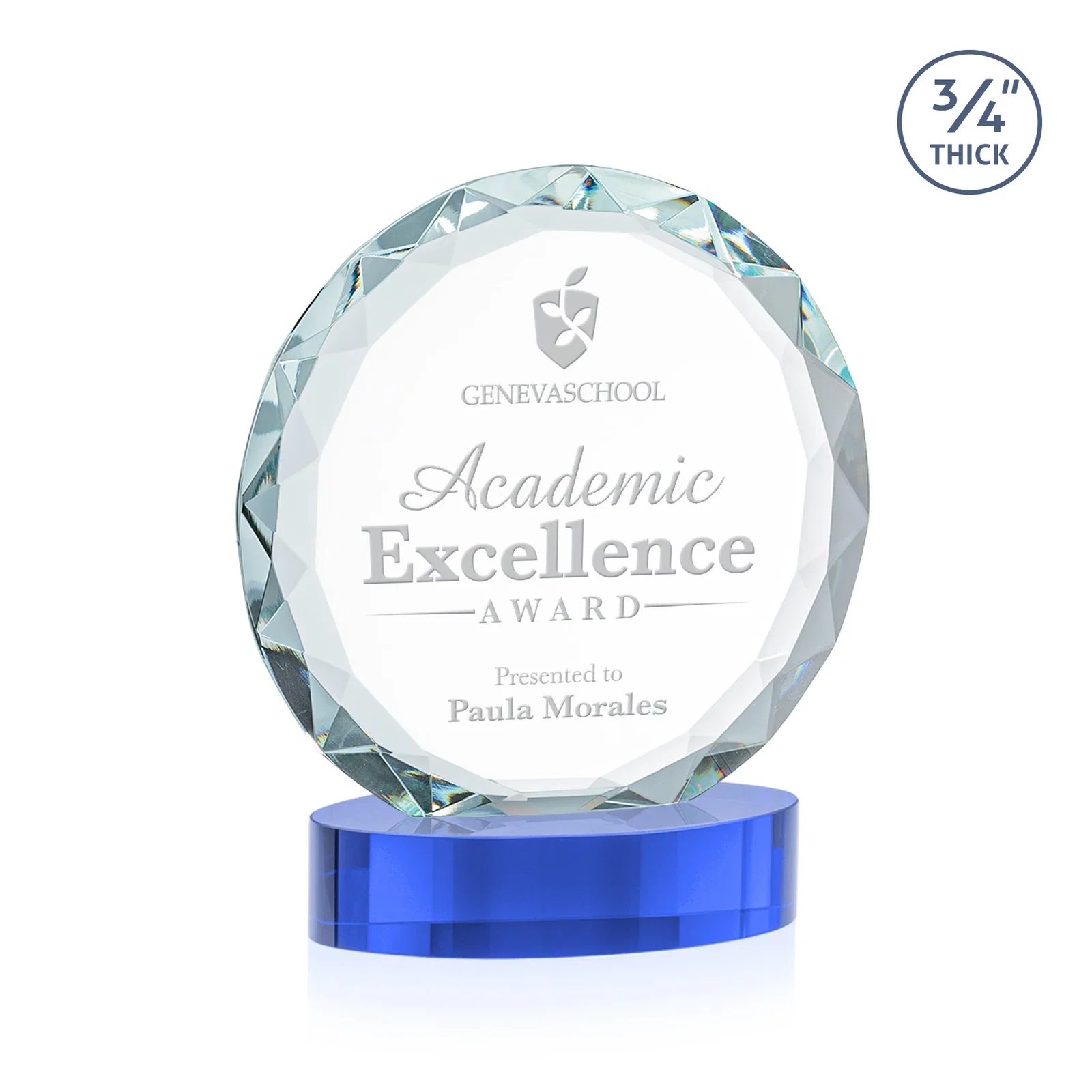 Customized Starfire Crystal Award With Gemstone Facets on an Oval Crystal Base, awards for service anniversary gifts