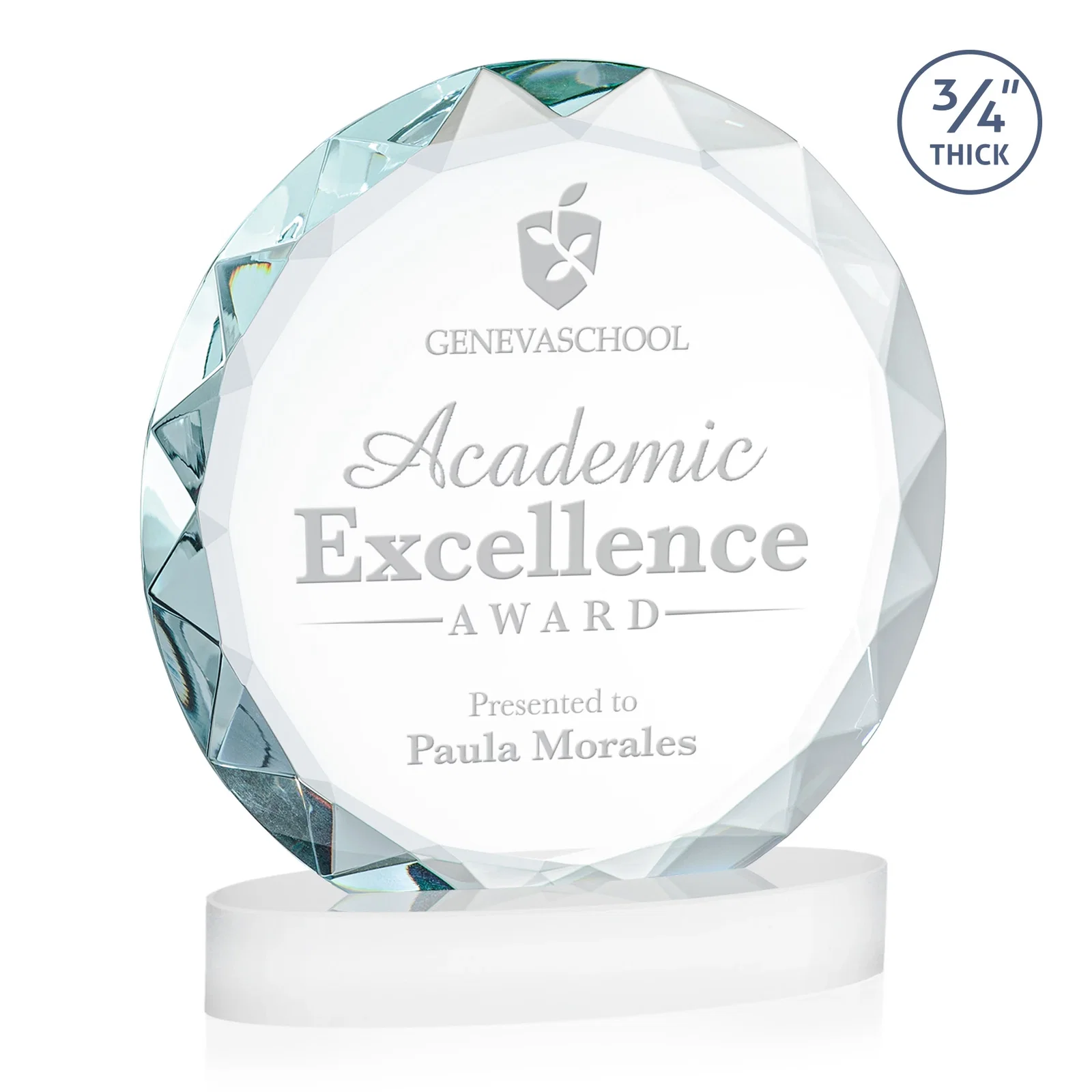 Customized Starfire Crystal Award With Gemstone Facets on an Oval Crystal Base, awards for company anniversary events