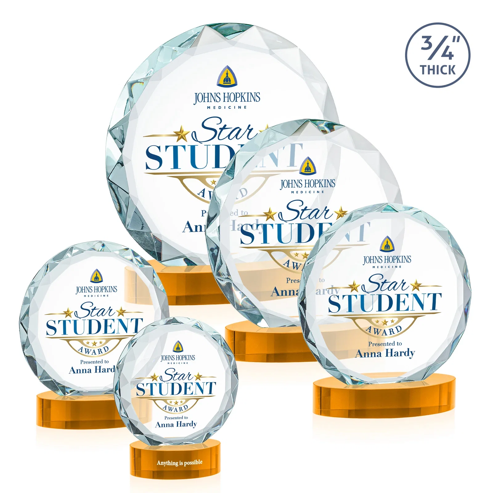 Custom engraved Starfire Crystal Award With Gemstone Facets on an Oval Crystal Base, awards for employee recognition