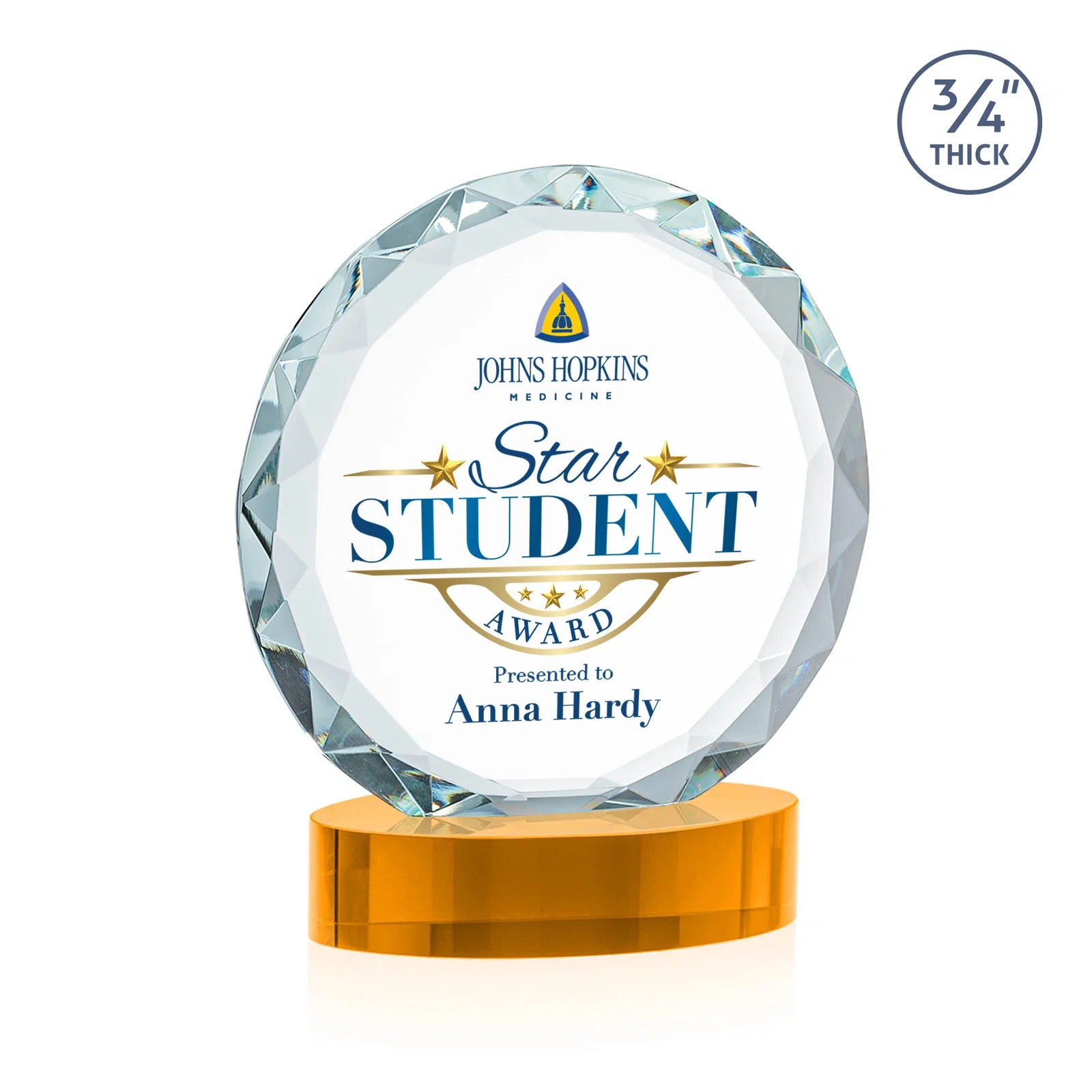 Custom engraved Starfire Crystal Award With Gemstone Facets on an Oval Crystal Base, awards for service anniversary gifts