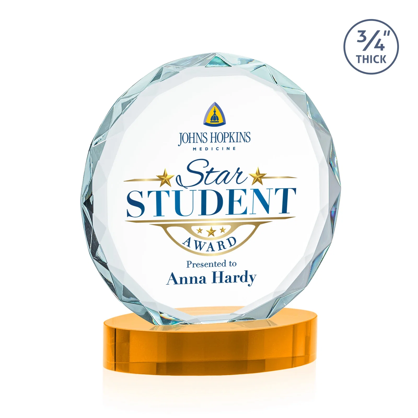 Custom engraved Starfire Crystal Award With Gemstone Facets on an Oval Crystal Base, awards for sales achievement awards