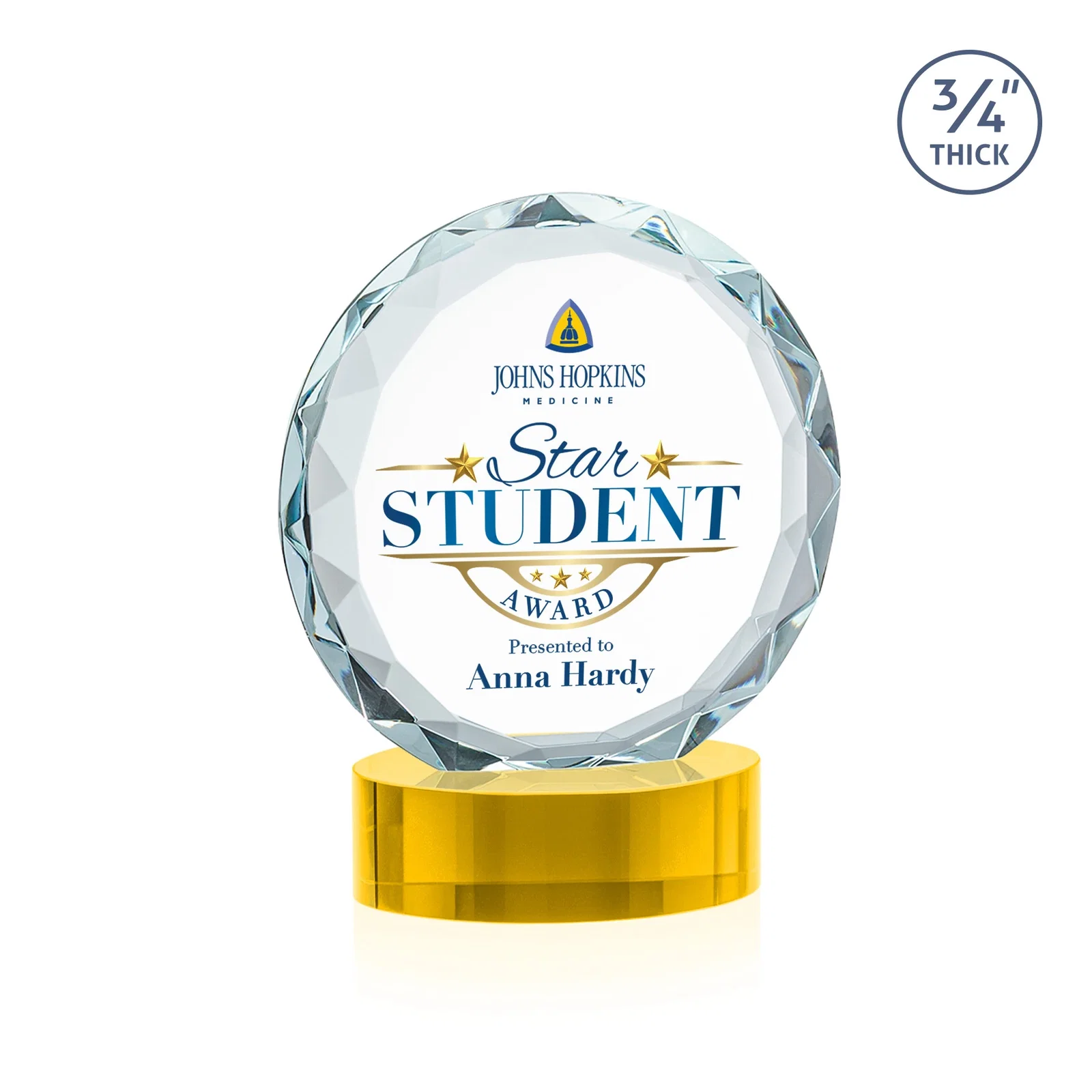 Custom engraved Starfire Crystal Award With Gemstone Facets on an Oval Crystal Base, awards for graduation ceremonies