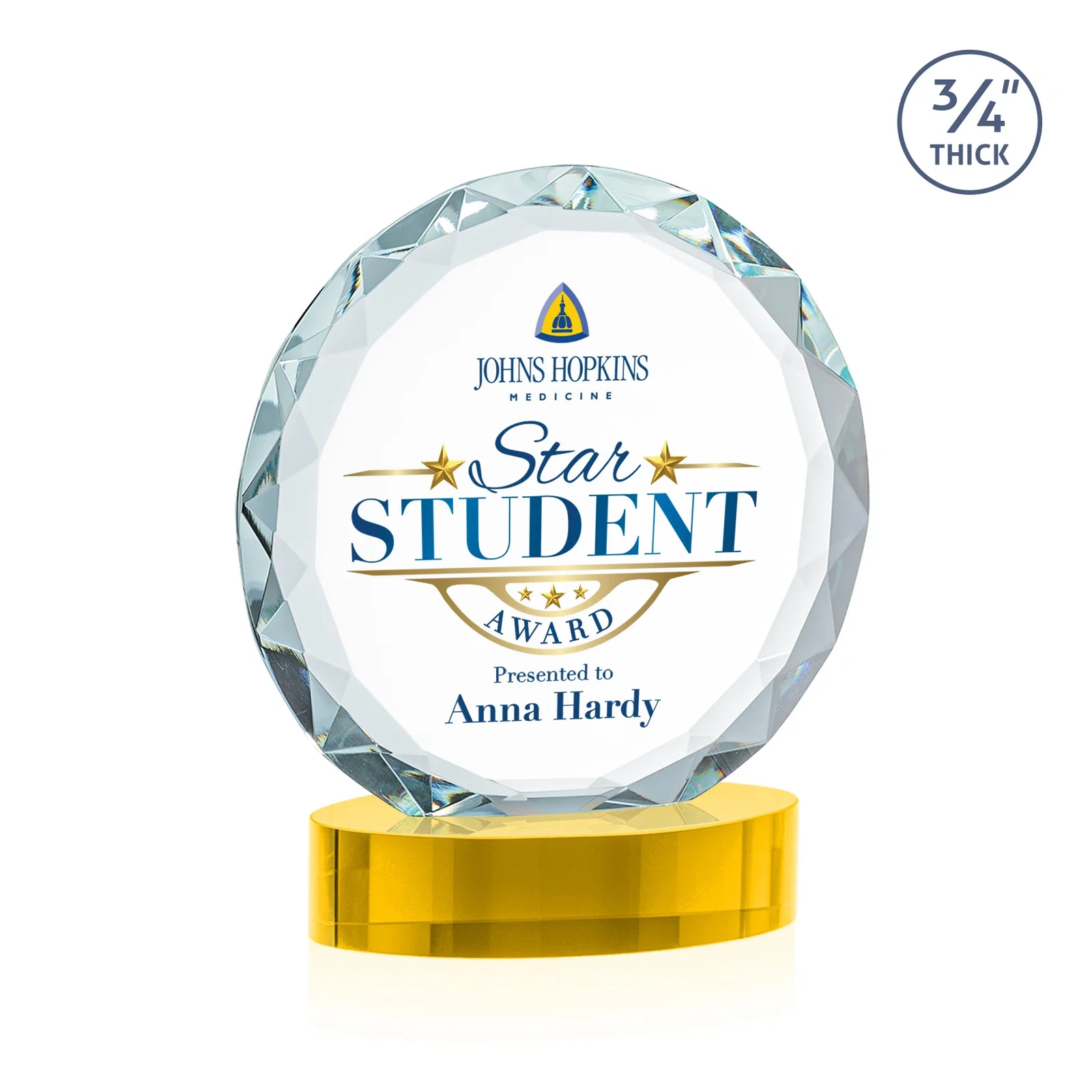 Custom engraved Starfire Crystal Award With Gemstone Facets on an Oval Crystal Base, awards for safety achievement programs