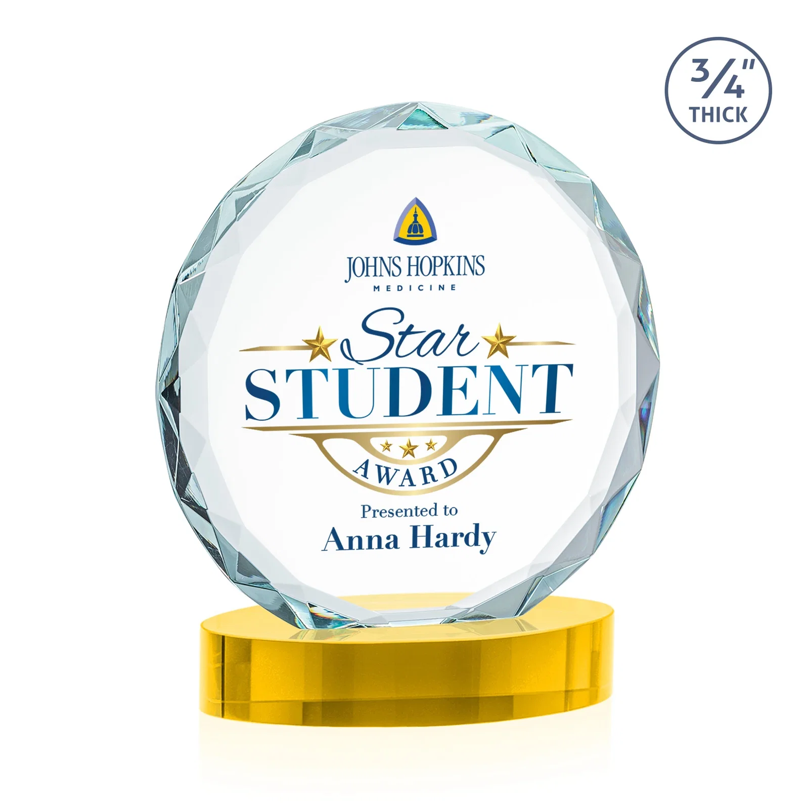 Custom engraved Starfire Crystal Award With Gemstone Facets on an Oval Crystal Base, awards for volunteer appreciation
