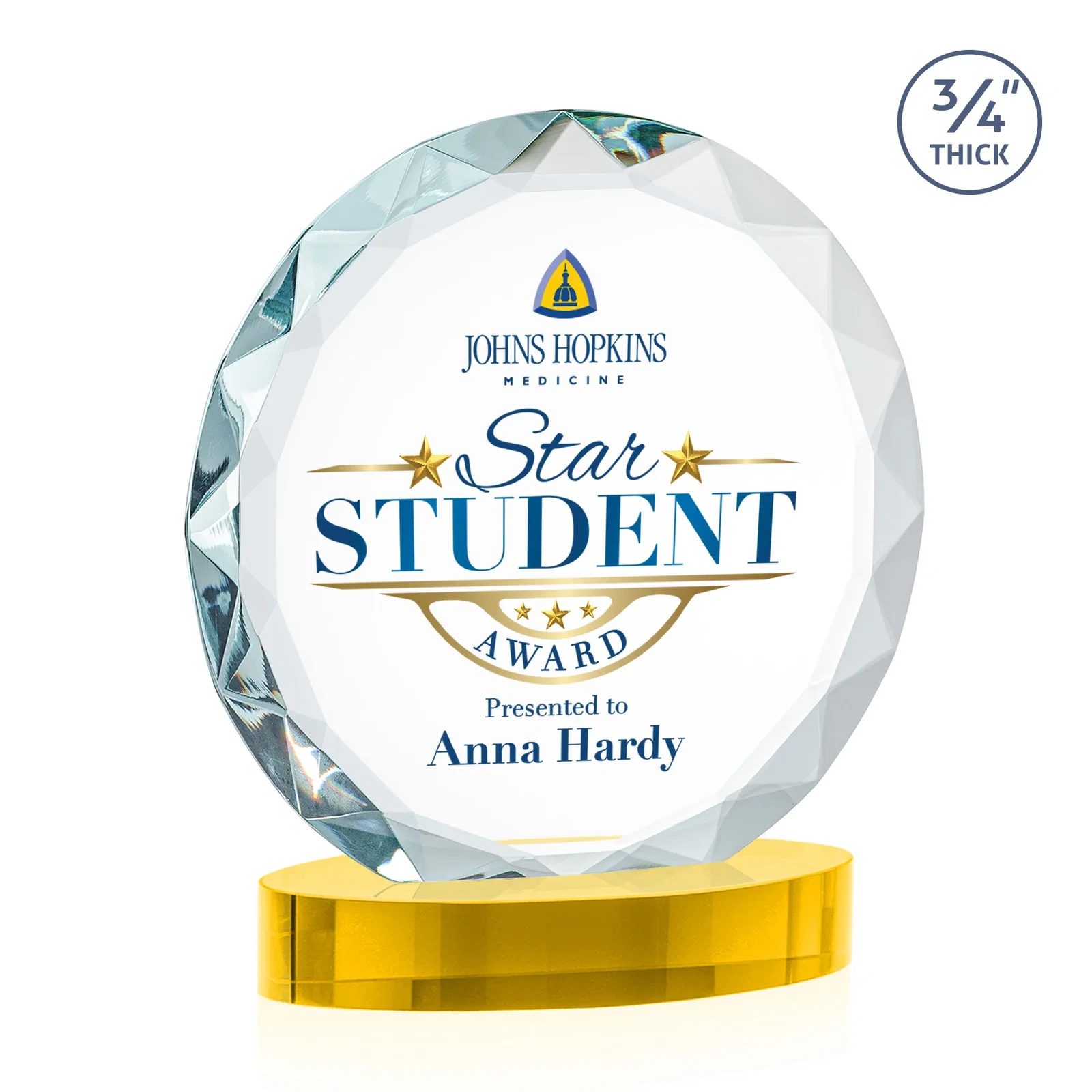 Custom engraved Starfire Crystal Award With Gemstone Facets on an Oval Crystal Base, awards for dealer and partner awards