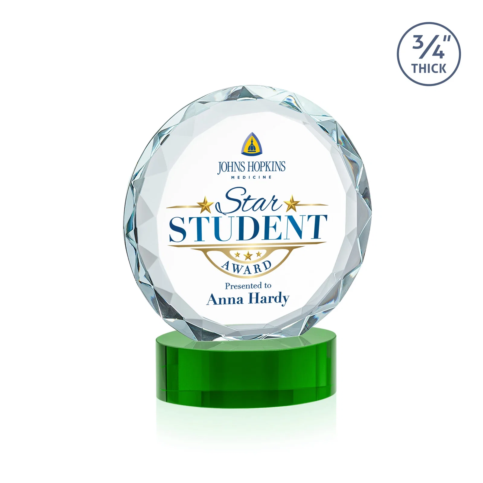 Custom Starfire Crystal Award With Gemstone Facets on an Oval Crystal Base, awards, with your logo for corporate award ceremonies