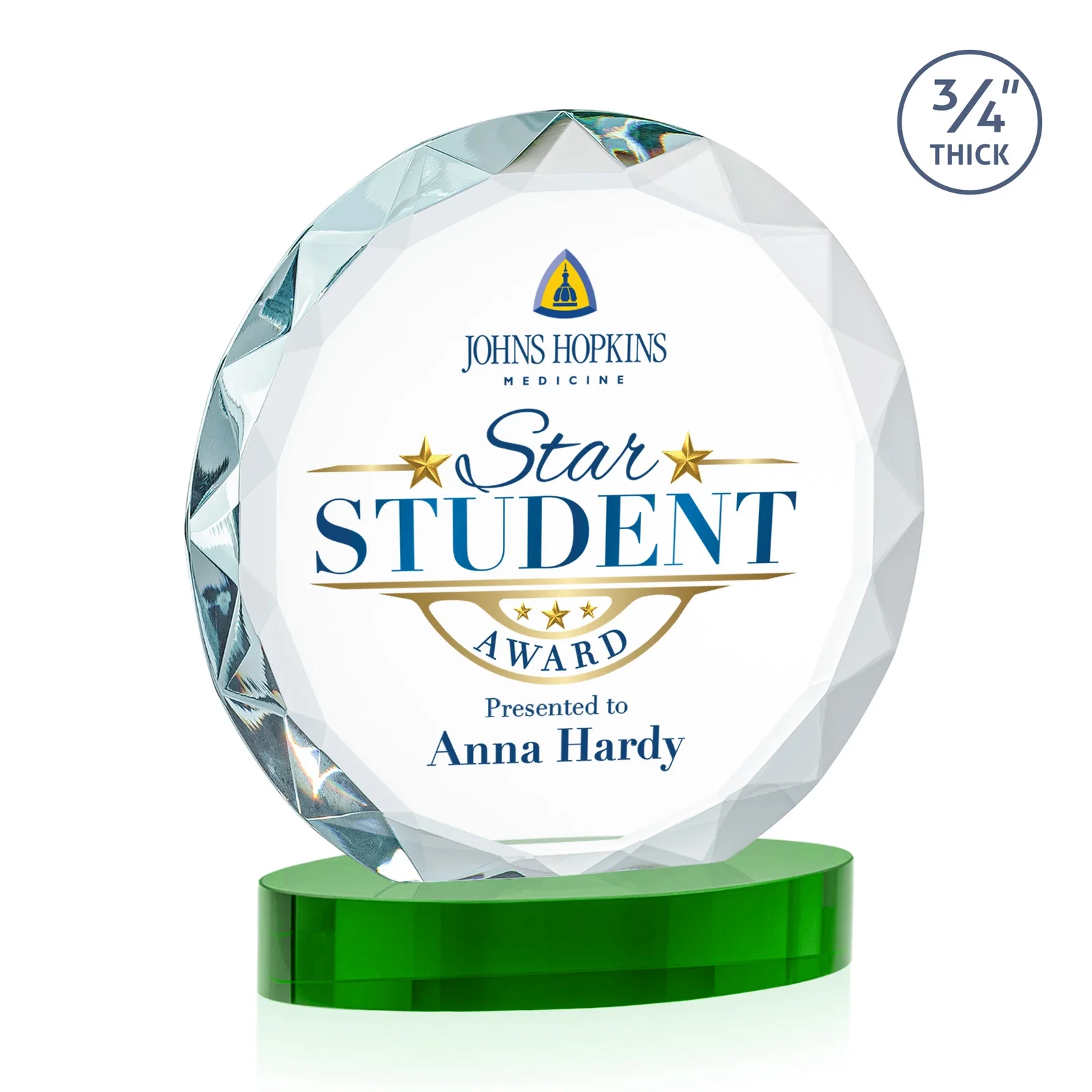 Custom Starfire Crystal Award With Gemstone Facets on an Oval Crystal Base, awards, with your logo for retirement presentations