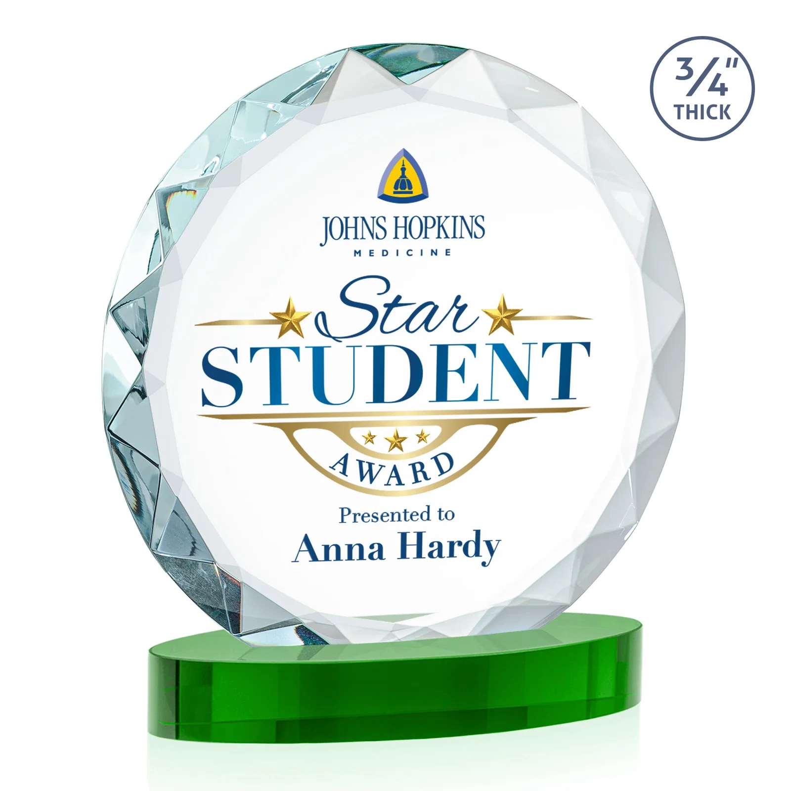 Custom Starfire Crystal Award With Gemstone Facets on an Oval Crystal Base, awards, with your logo for team milestone celebrations