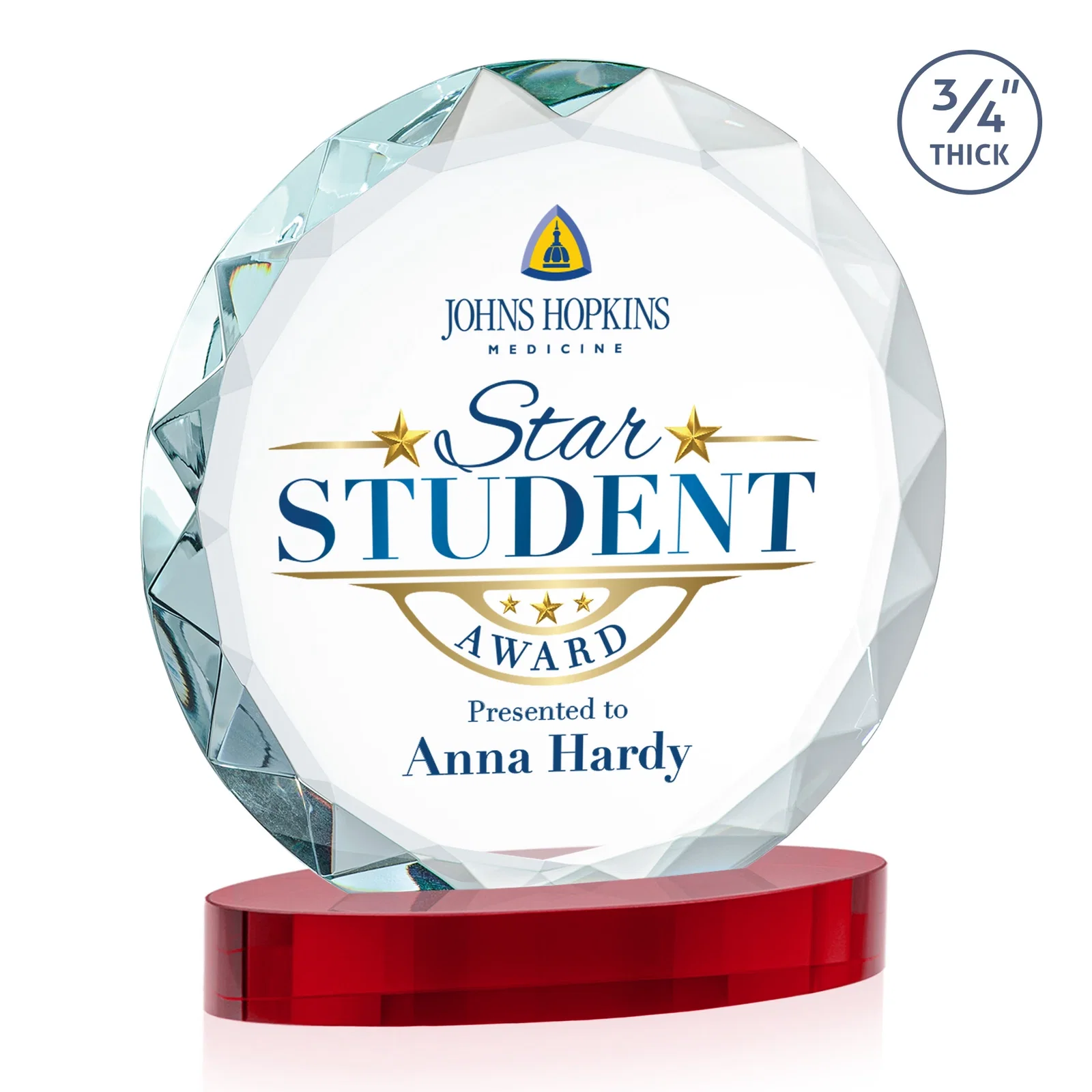 Custom Starfire Crystal Award With Gemstone Facets on an Oval Crystal Base, awards, with your logo for company anniversary events