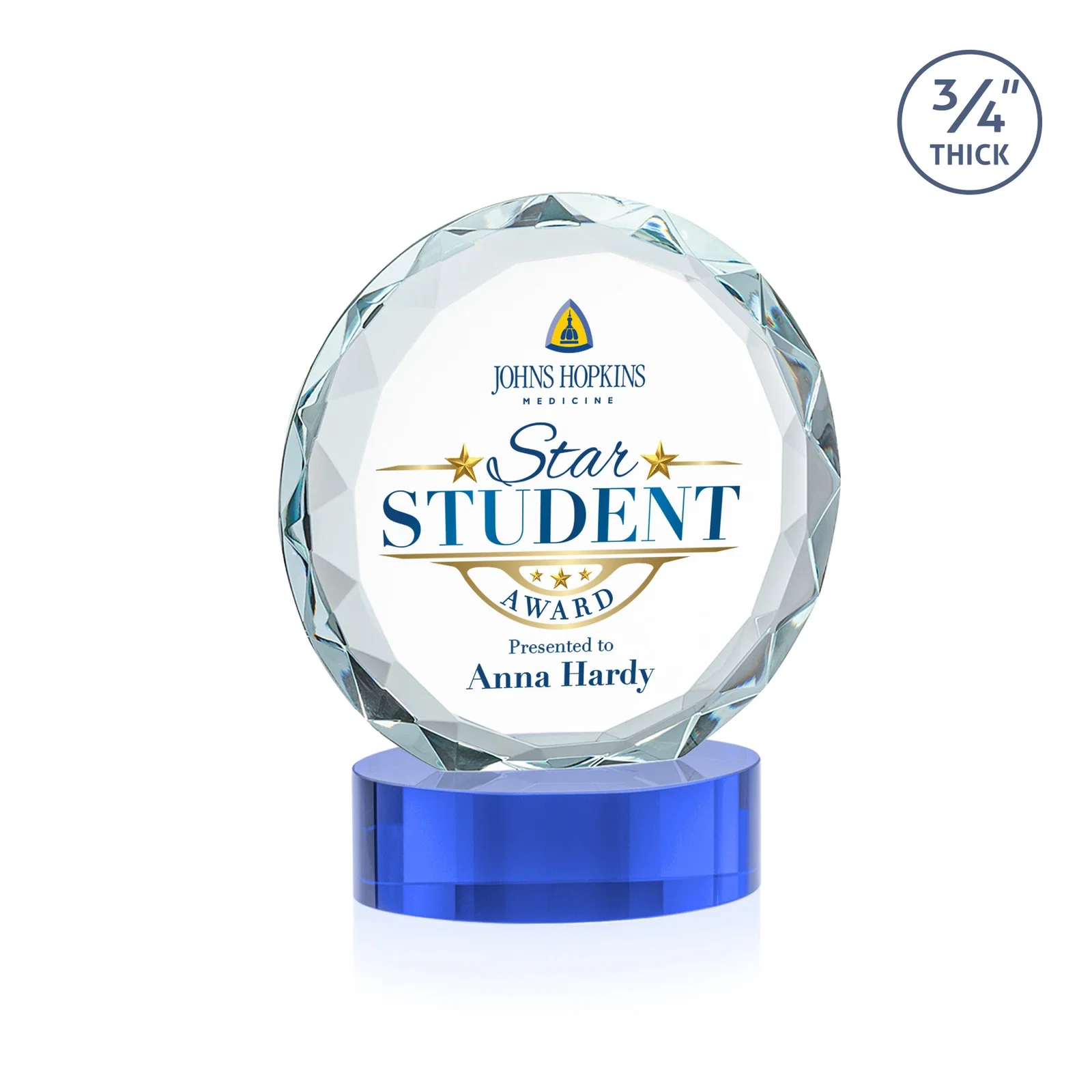 Personalized Starfire Crystal Award With Gemstone Facets on an Oval Crystal Base, awards, with your logo for corporate award ceremonies