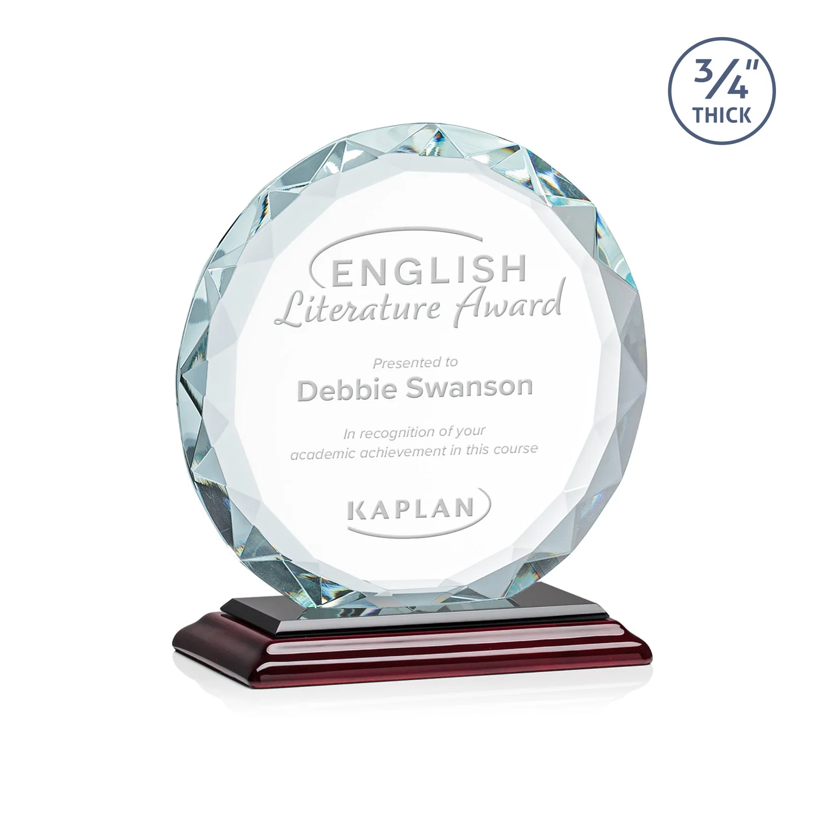 Custom Starfire Crystal Award With Gemstone Facets on a Wood or Crystal Base for volunteer appreciation