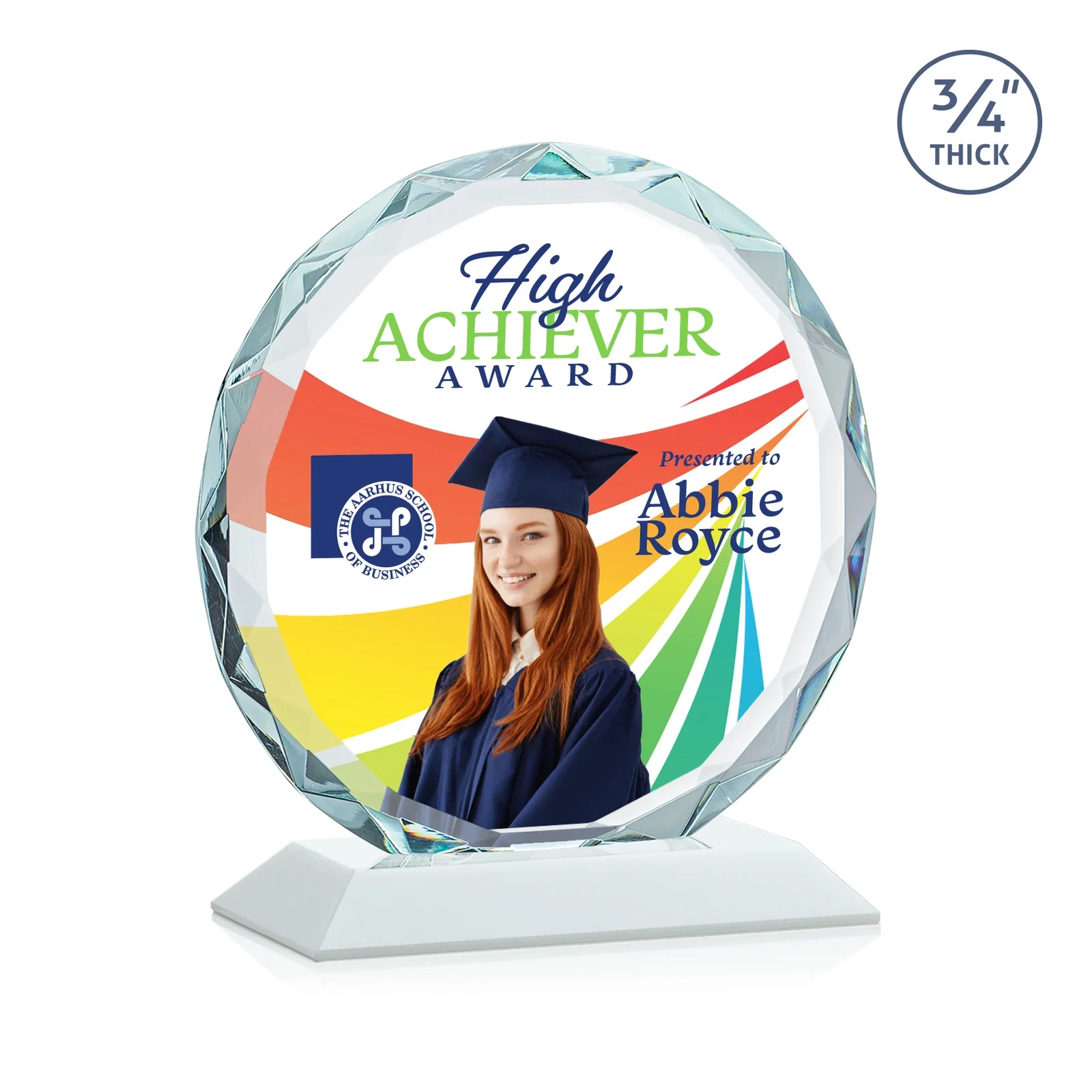 Custom Starfire Crystal Award With Gemstone Facets on a Wood or Crystal Base, with your logo for safety achievement programs
