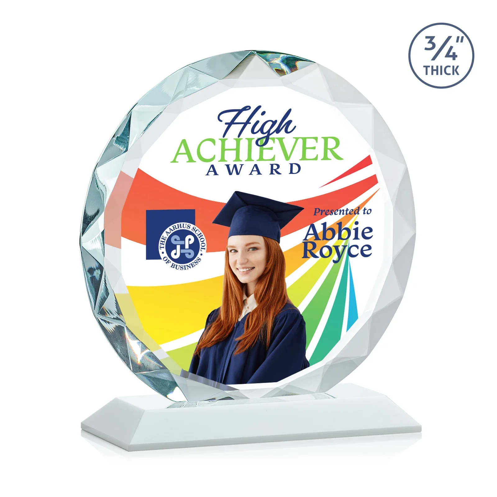 Custom Starfire Crystal Award With Gemstone Facets on a Wood or Crystal Base, with your logo for volunteer appreciation