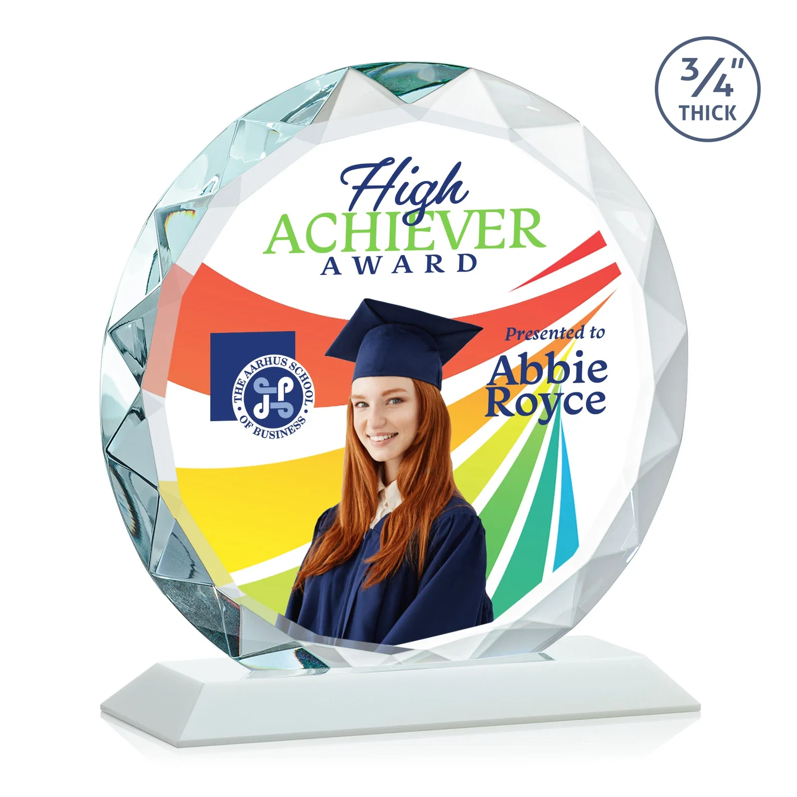 Custom Starfire Crystal Award With Gemstone Facets on a Wood or Crystal Base, with your logo for dealer and partner awards